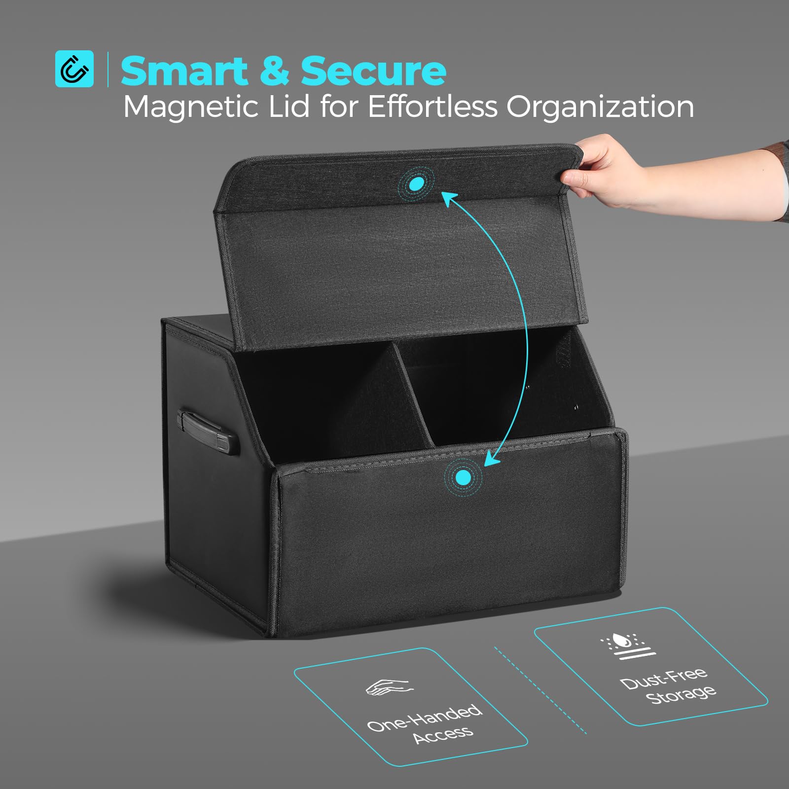 Fyzeoty Car Organizers For Trunk For Suv Sedan, Leather Storage Box,Magnetic Lid,Collapsible And Adjustable,16.5 Inches