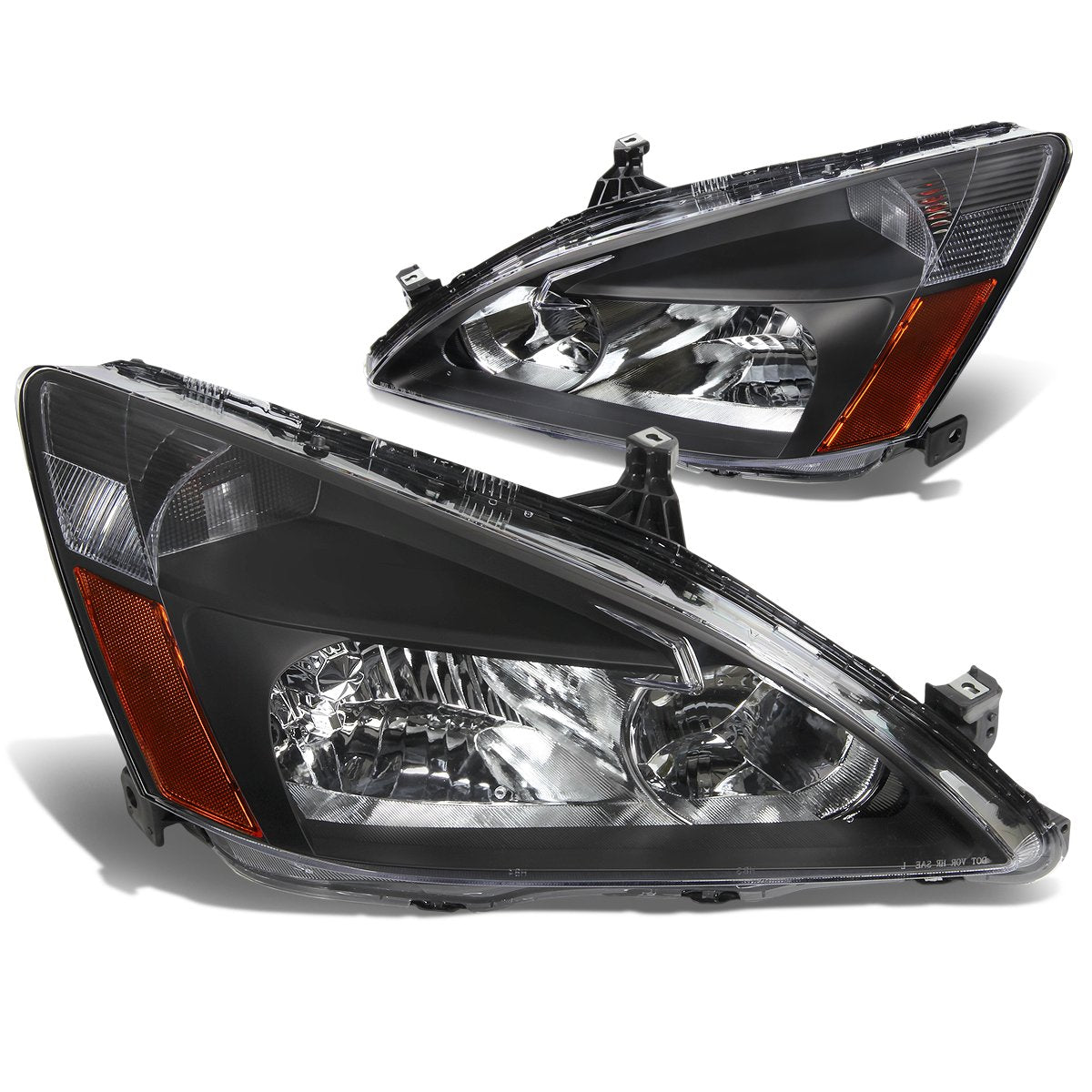 Dna Motoring Pair Headlight Assembly Compatible With 03-07 Honda Accord, Black Housing Amber Corner, Hl-Oh-Ha03-Bk-Ab