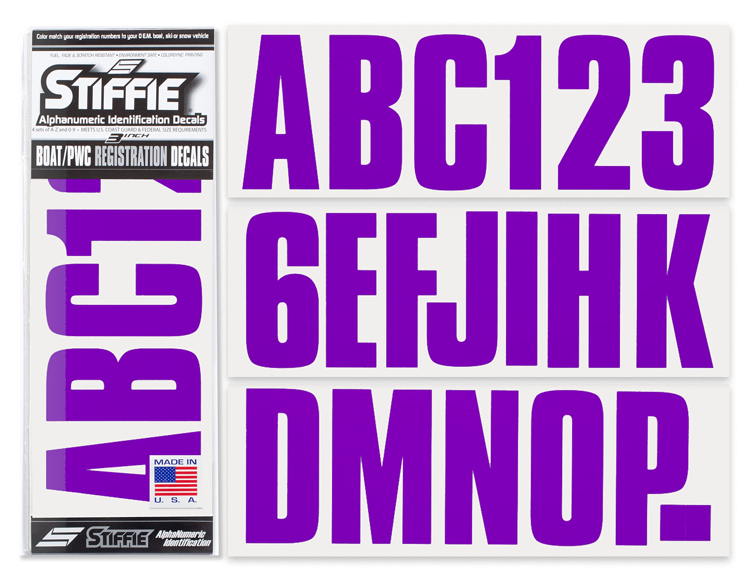 STIFFIE Uniline Purple 3'' Boat & PWC Registration Decals  Numbers Letters Stickers