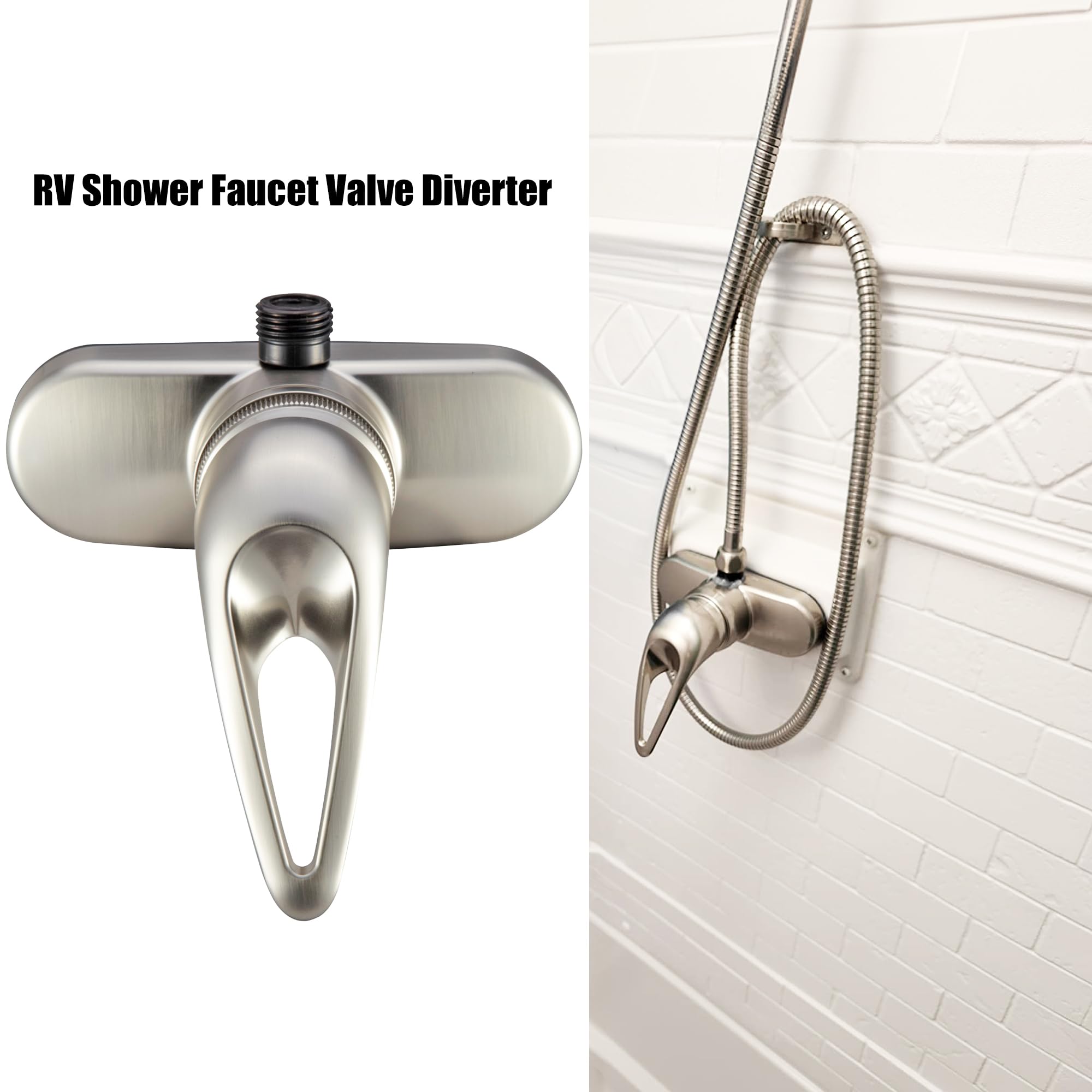 Dura Faucet Single Lever RV Shower Faucet Valve Diverter - For: Recreational Vehicle, Motor Home, Travel Trailer, Camper, Fifth (5th) Wheel, Towable (Brushed Satin Nickel)