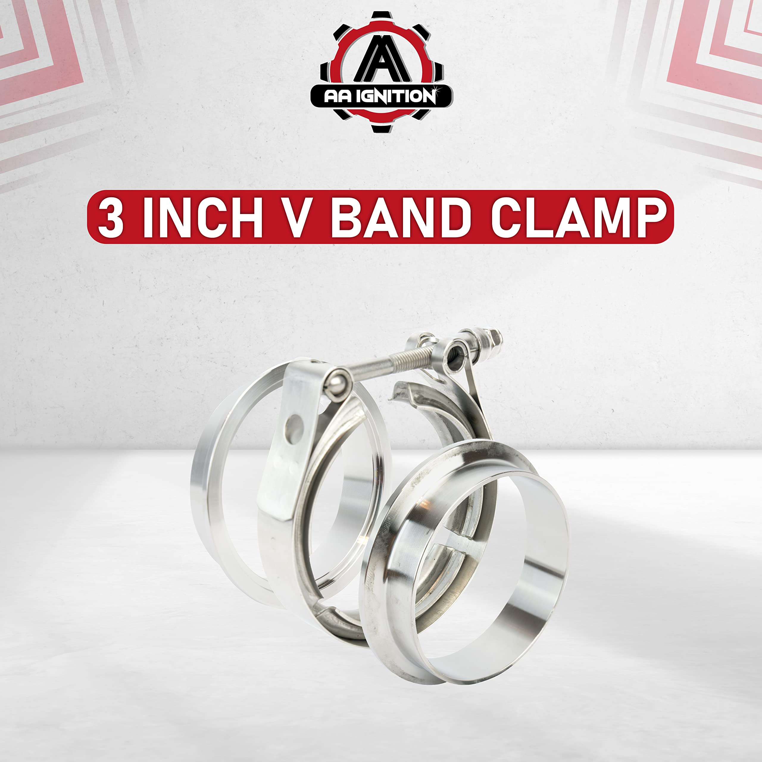 3 Inch V Band Clamp With Set Of 3 Cnc Stainless Steel Flanges Kit - 3In V-Band Clamp, Male And Female Flanges - Perfect For Turb