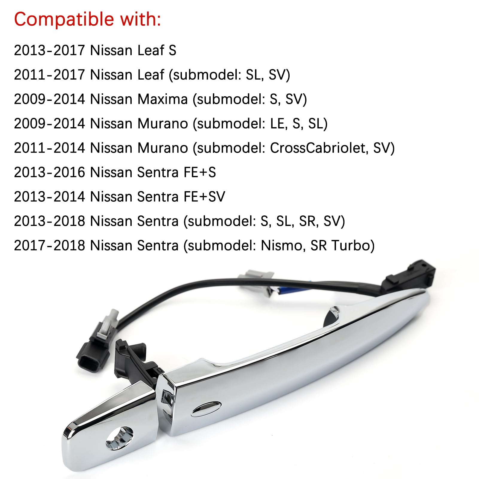 806469N00A Exterior Chrome Door Handle Front Left Driver Side, with Sensor and Smart Keyless Entry System, for 2009-2018 Nissan