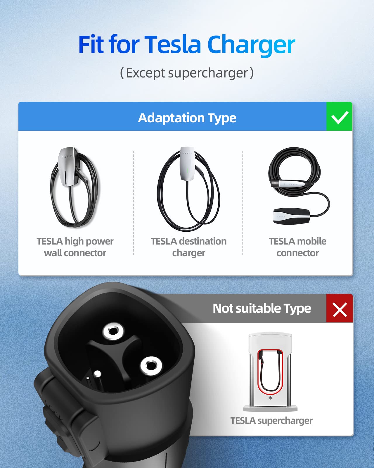 Shockflo J1772 Evs Adapter, Tesla To J1772 Adapter, Fit For All J1772 Evs, 48A 250V Max, With Anti-Drop Lock, For Tesla Destination Charger Mobile Connector Wall Connector