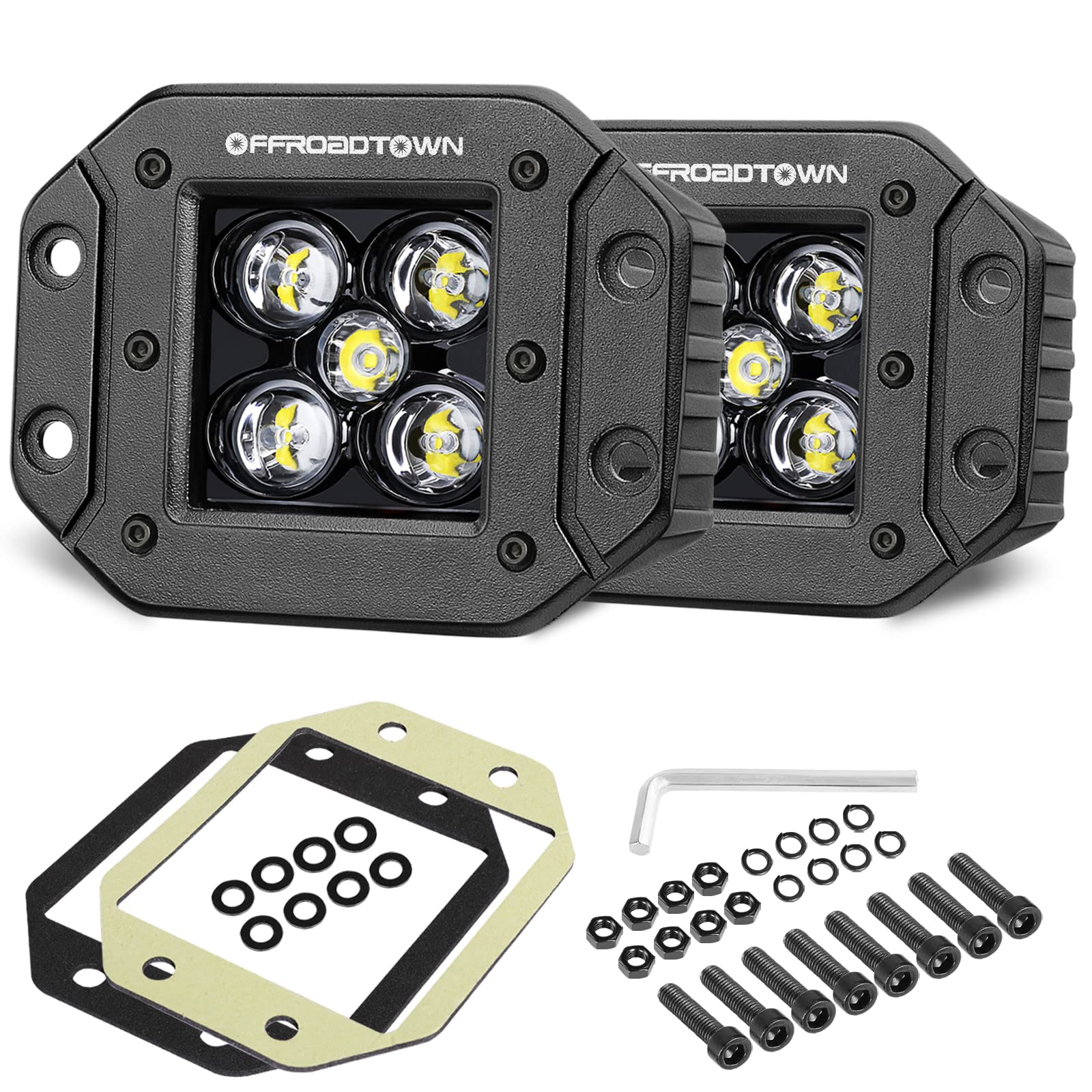 Offroadtown 2Pcs 100W 5 Inch Cree Led Pods, Spot Beam, Flush Mount, Waterproof Bumper Lights For Trucks Utv Atv Off Road Boat