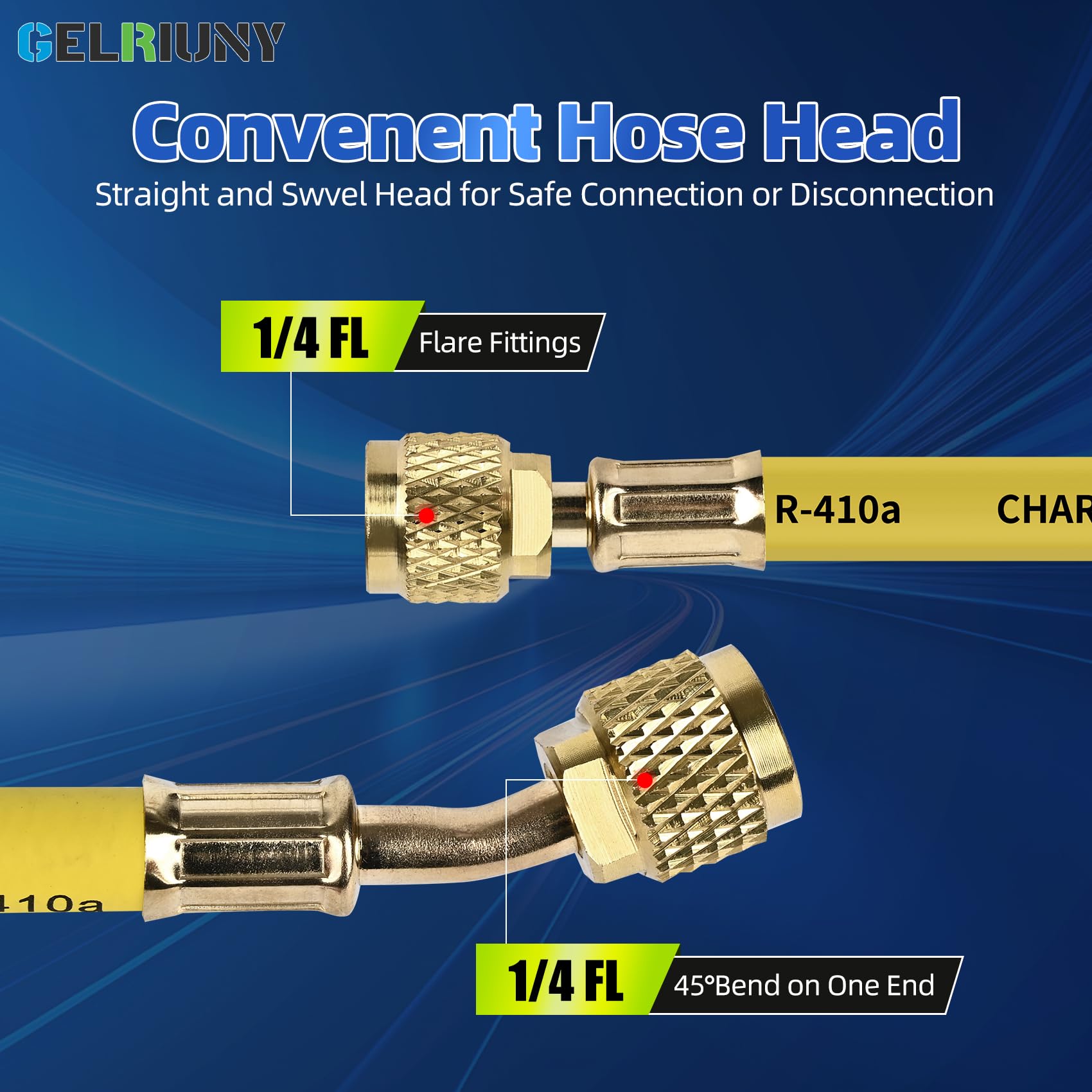 Upgrade 21984 Plus II 1/4 Refrigerant Charging Hose, with R134a Quick Coupler Adapters, HVAC Hoses, 48(4Ft), Standard 1/4
