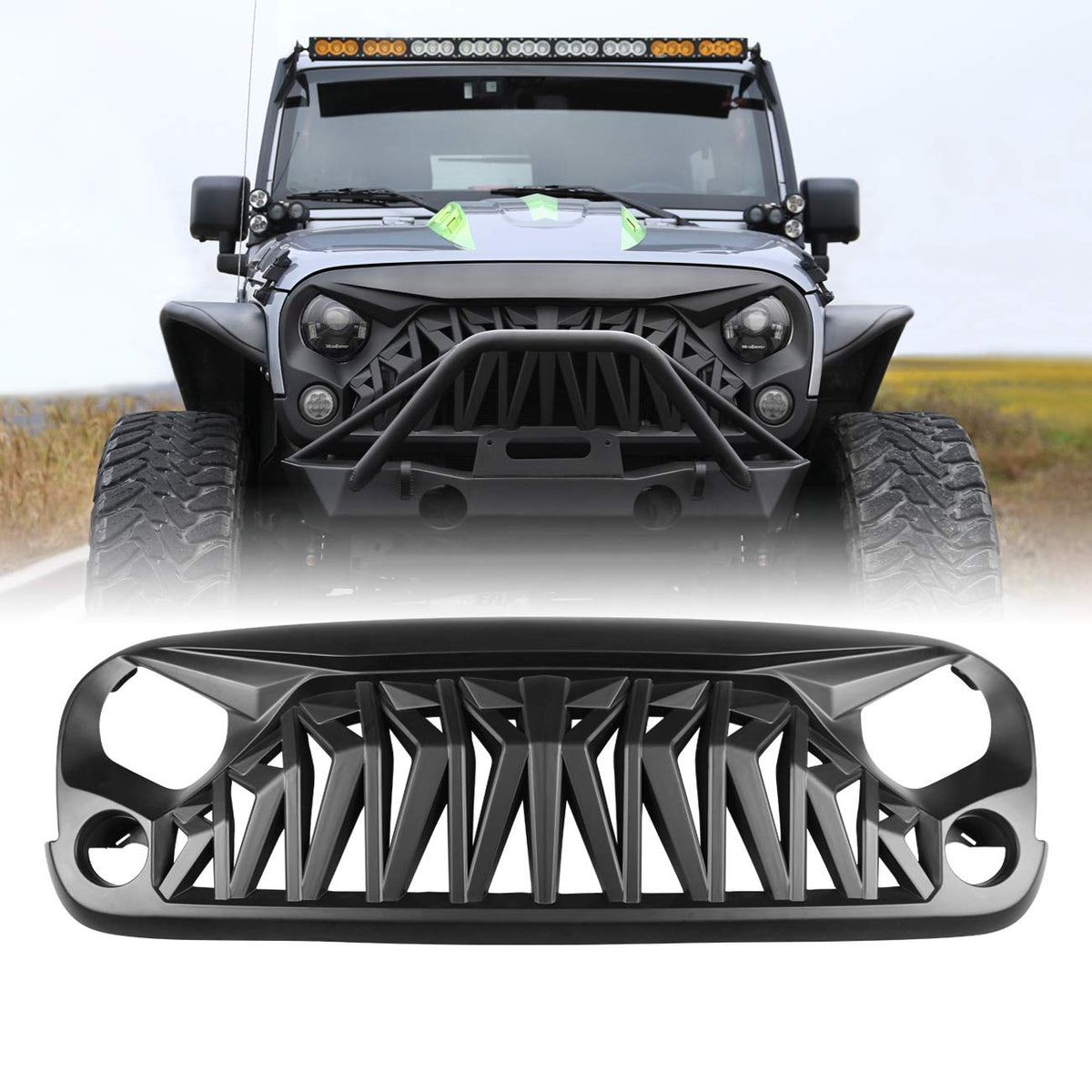 Icars Front Grill Matte Black Shark Grille For 2007-2018 Jeep Wrangler Rubicon Sahara Sport Jk Jku