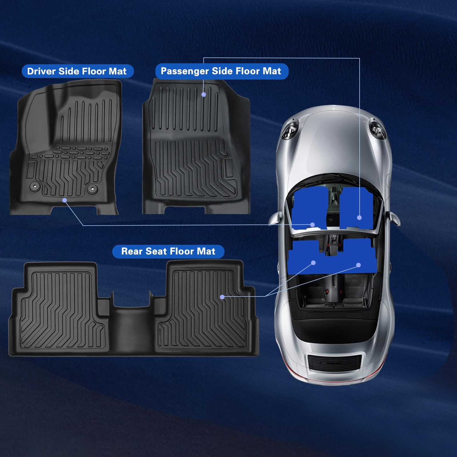 Tupliege All Weather Rubber Floor Mats Compatible with 2013-2019 Ford Escape & 2013-2018 C-Max, 3Pcs Car Automotive Floor Mats &