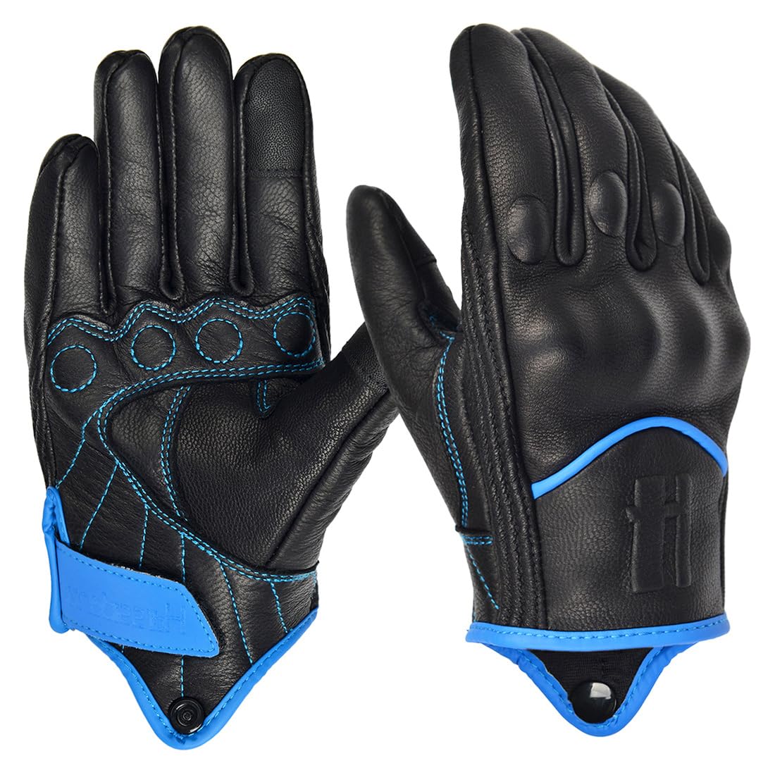 Harssidanzar Leather Motorcycle Gloves For Men Touchscreen Riding Driving Gloves Gm028, Black/Blue, Size Small