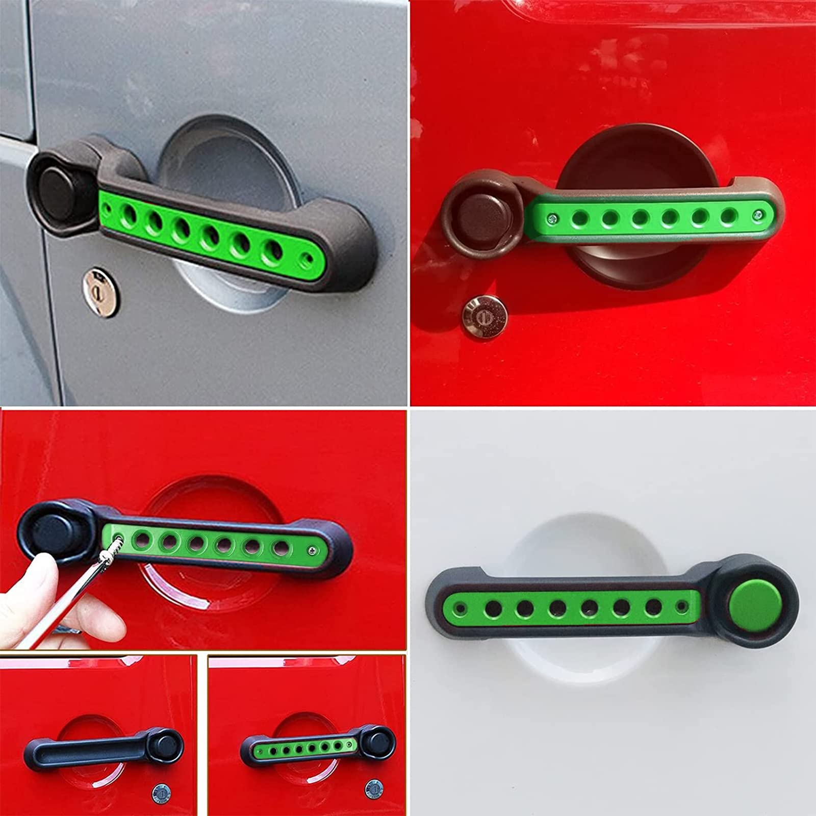 Side Door Handle Inserts Cover Trim Fits For Jeep Wrangler Accessories Jk Jku Liberty Sahara & Unlimited 2007-2018 Exterior Grab Handles Pull Jk Mods Decoration(Aluminum Green, 5Pcs)