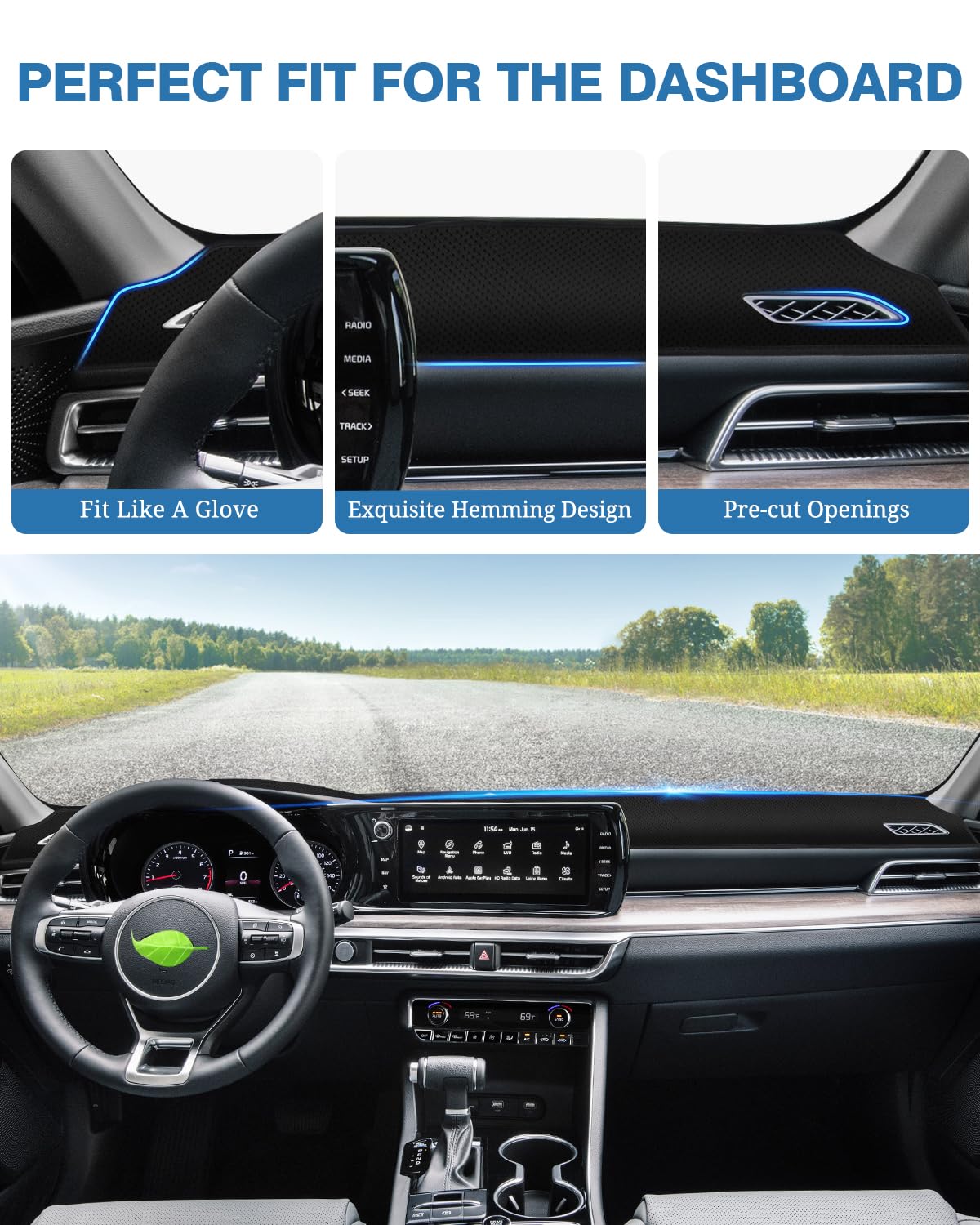 Fiilines Dash Cover For Kia K5 2021-2024 (Without Hud) Dashboard Cover For Kia K5 Dash Mat Mesh Protector Black