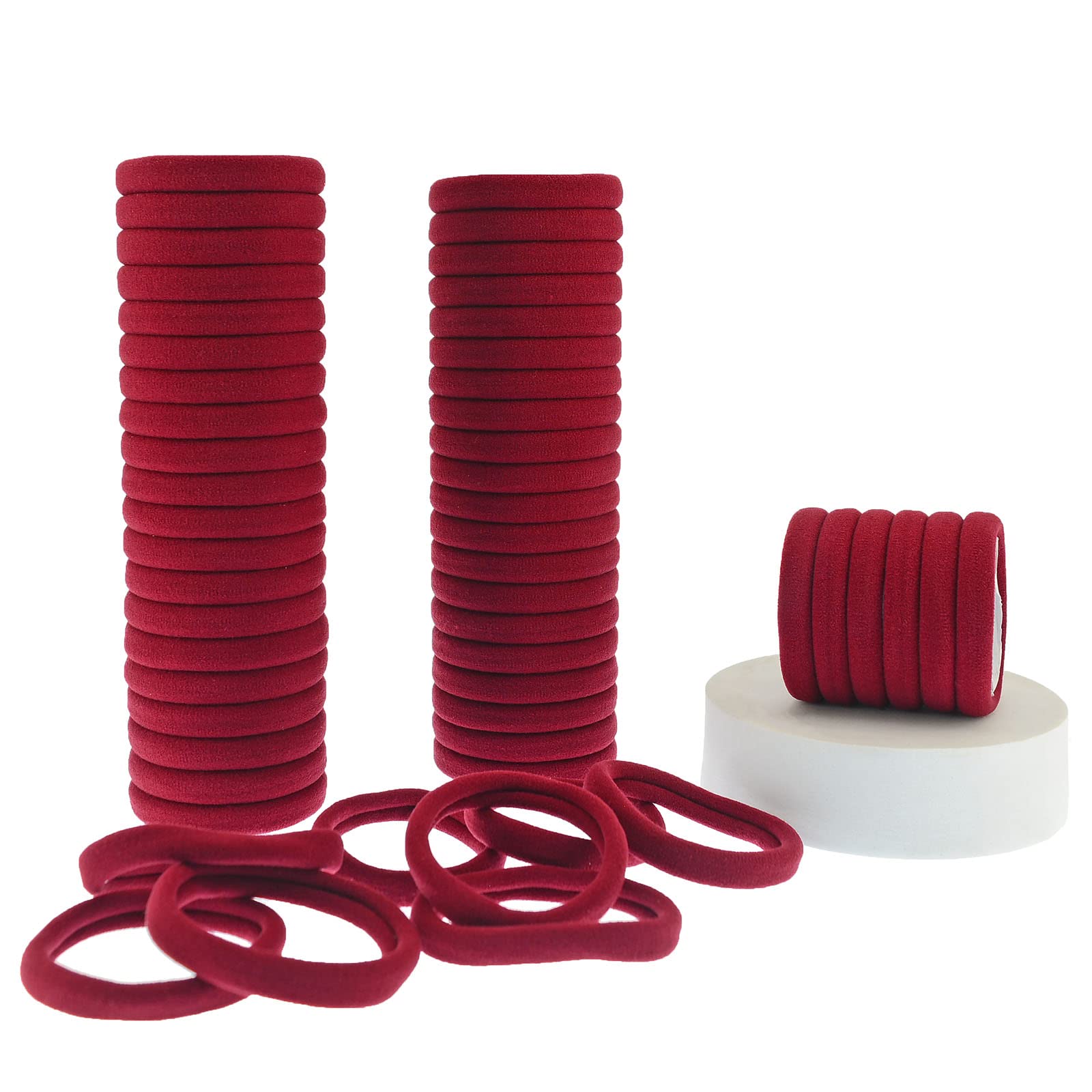 50 Pcs Thick Hair Ties Seamless Hair Bands Ponytail Holder Soft No Break Hair Bands for Women (Burgundy red)-New