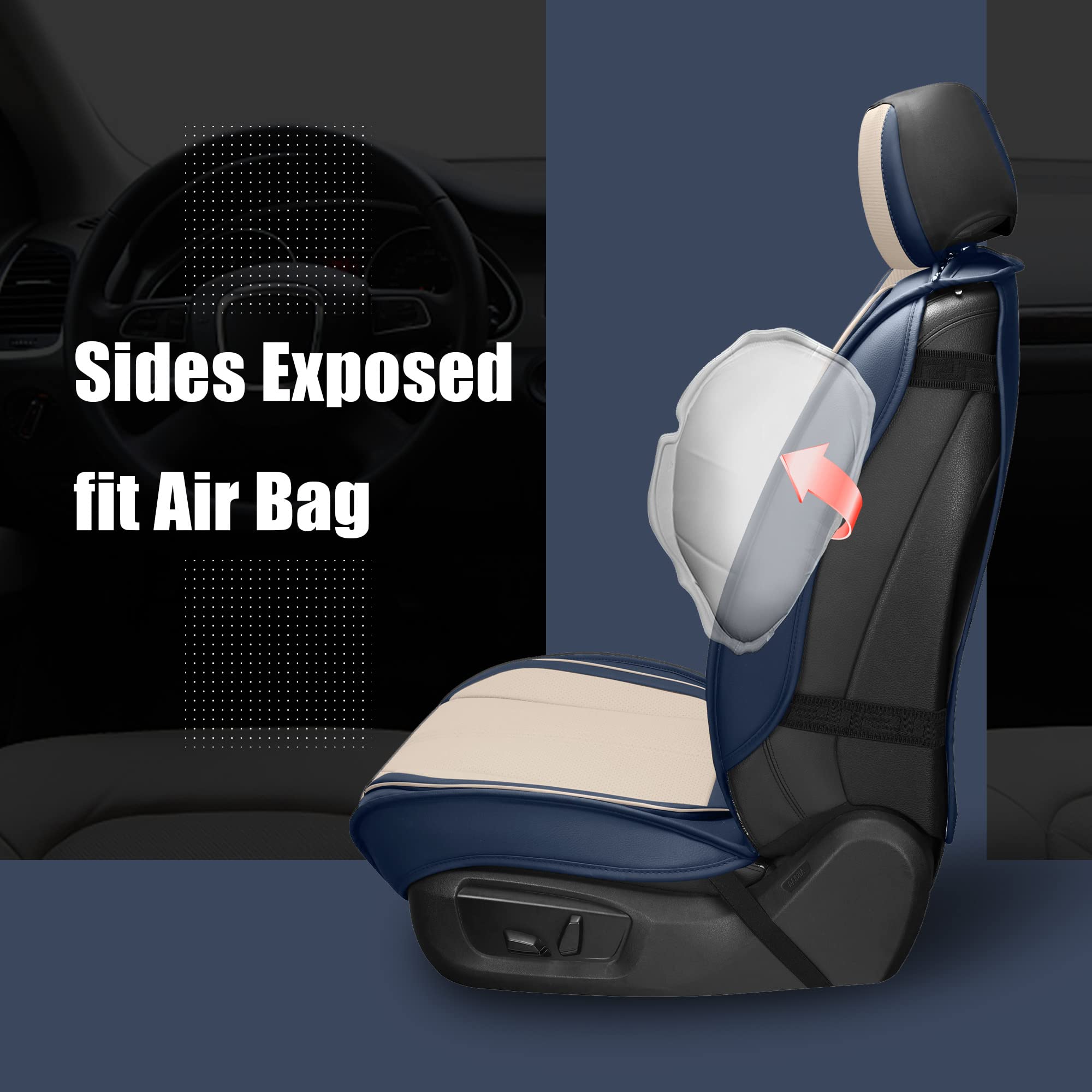 LINGVIDO Leather Car Seat Covers, Breathable Automotive Cover Cushion Accessories for Cars & SUV Truck Universal Fit Set (Blue &