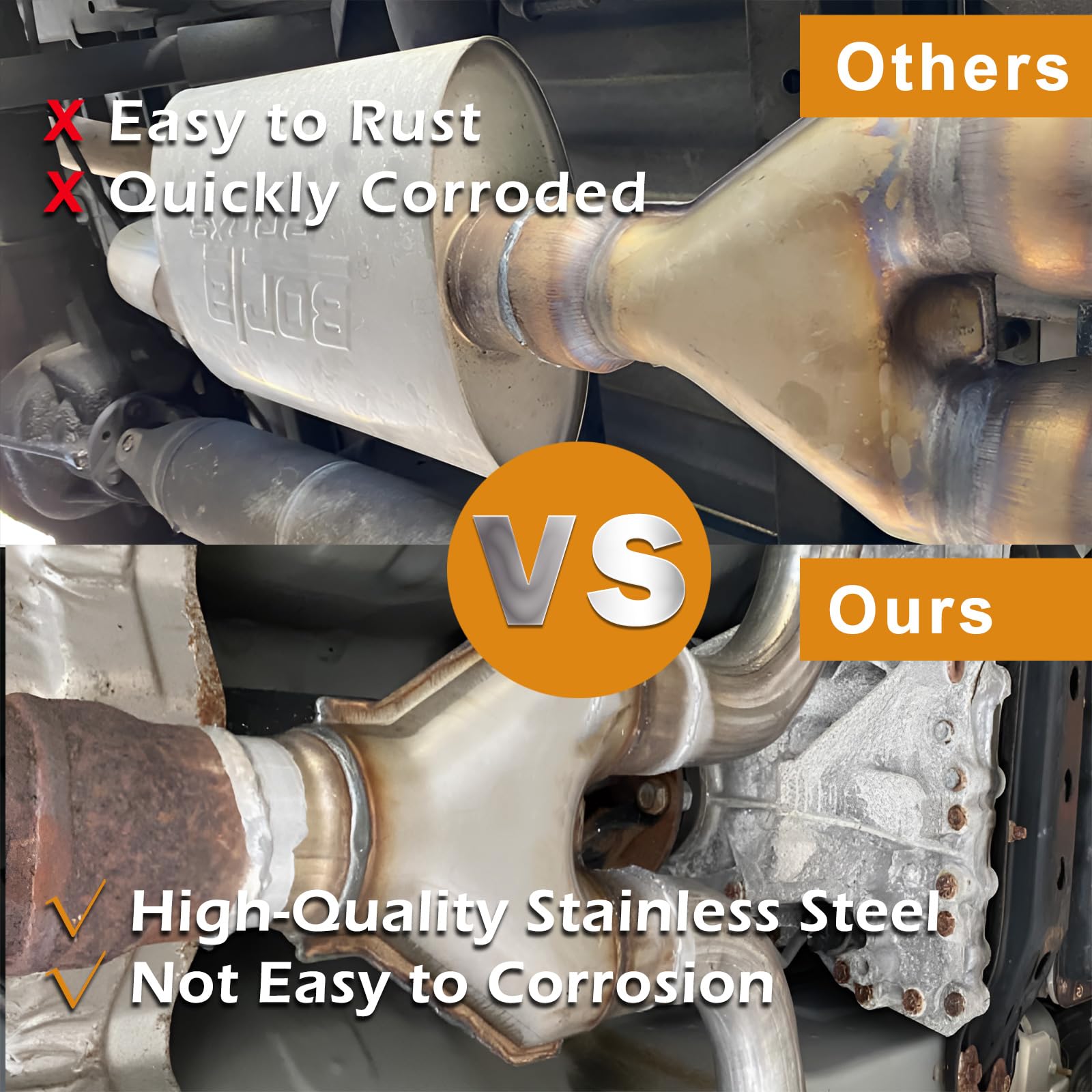 A-Karck Exhaust Y Pipe 3'' Inlet, Stainless Steel 2.5'' Outlet 10'' Long Y Pipe Withstands High Temperatures