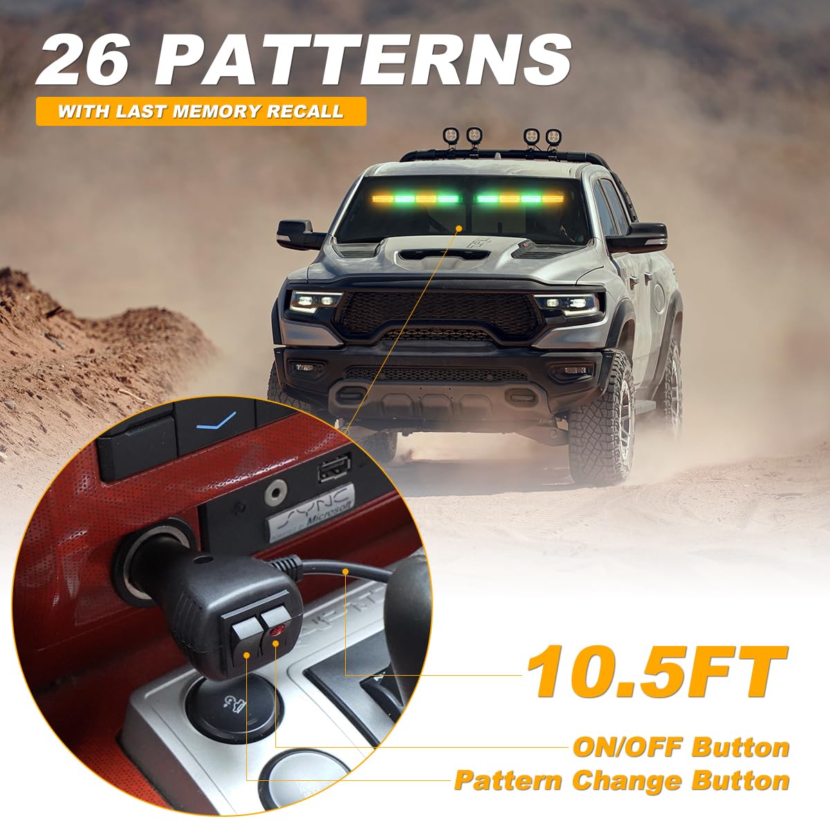 Lrter Emergency Dash Strobe Lights Warning Hazard Safety Front/Rear Interior Windshield Lights W/Suction Cups Deck Split Mount F