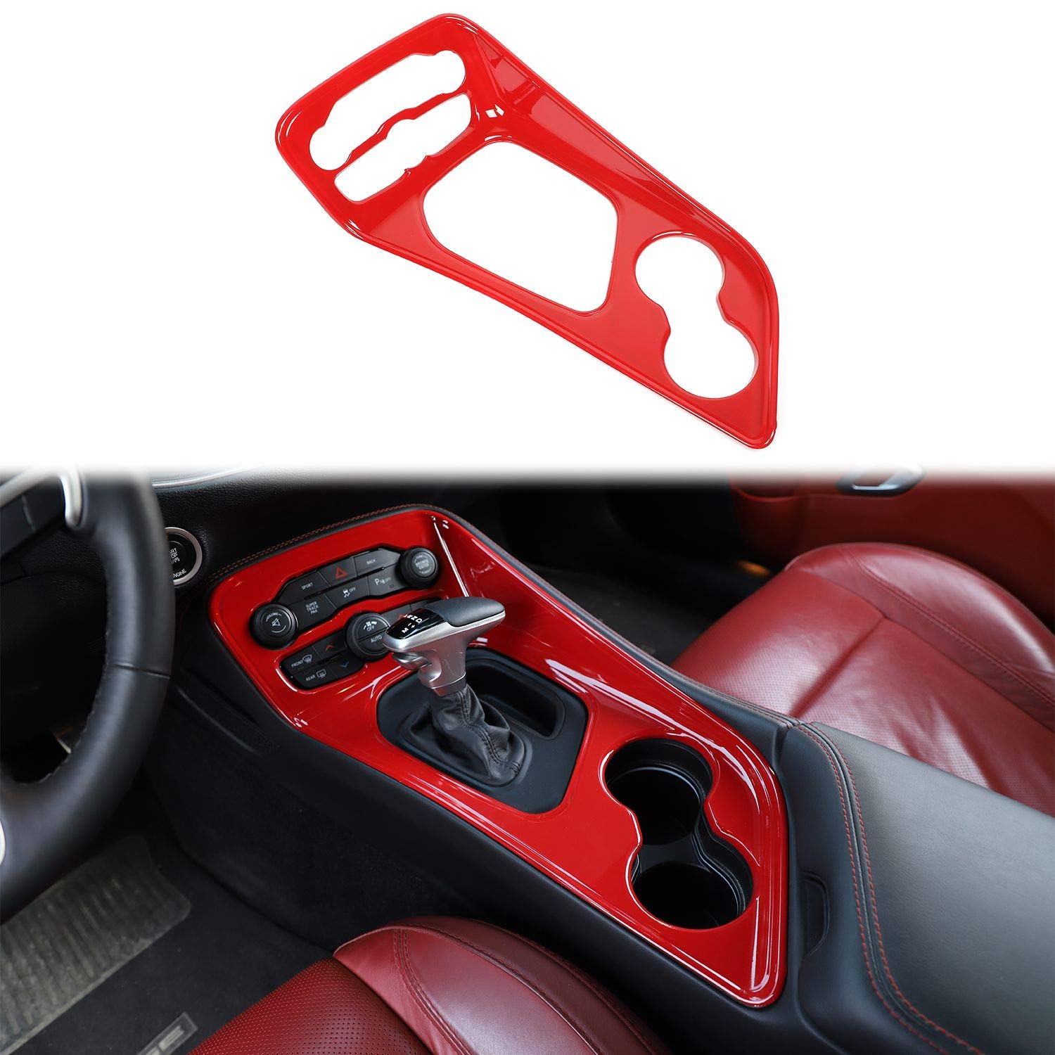 Voodonala Gear Shift Shifter Panel Shift Lever Panel Transmission Gear Selector Gearstick Panel Cover Trim Fit For 2015-2024 Dodge Challenger Interior Accessories Abs Red