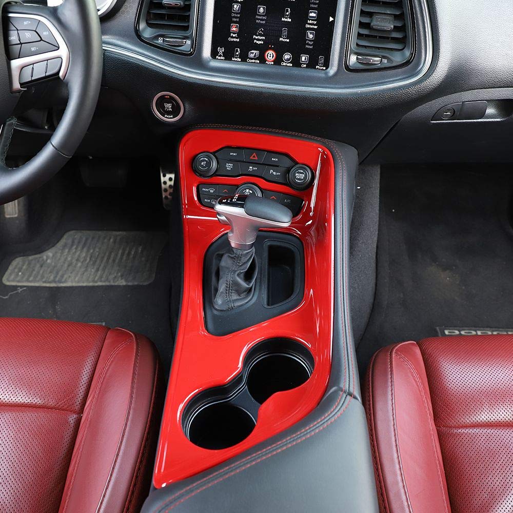 Voodonala Gear Shift Shifter Panel Shift Lever Panel Transmission Gear Selector Gearstick Panel Cover Trim Fit For 2015-2024 Dodge Challenger Interior Accessories Abs Red