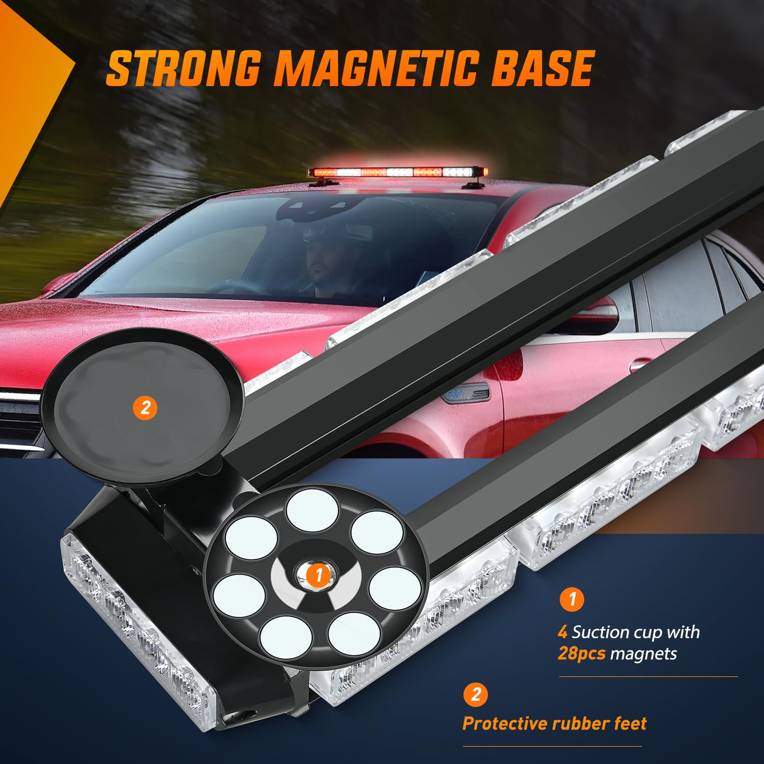 Nilight 29.5'' Roof Top Strobe Lights 56Led Hazard Emergency Safety Warning Led Flashing Light Bar Magnetic Mount 12V 24V Cars T
