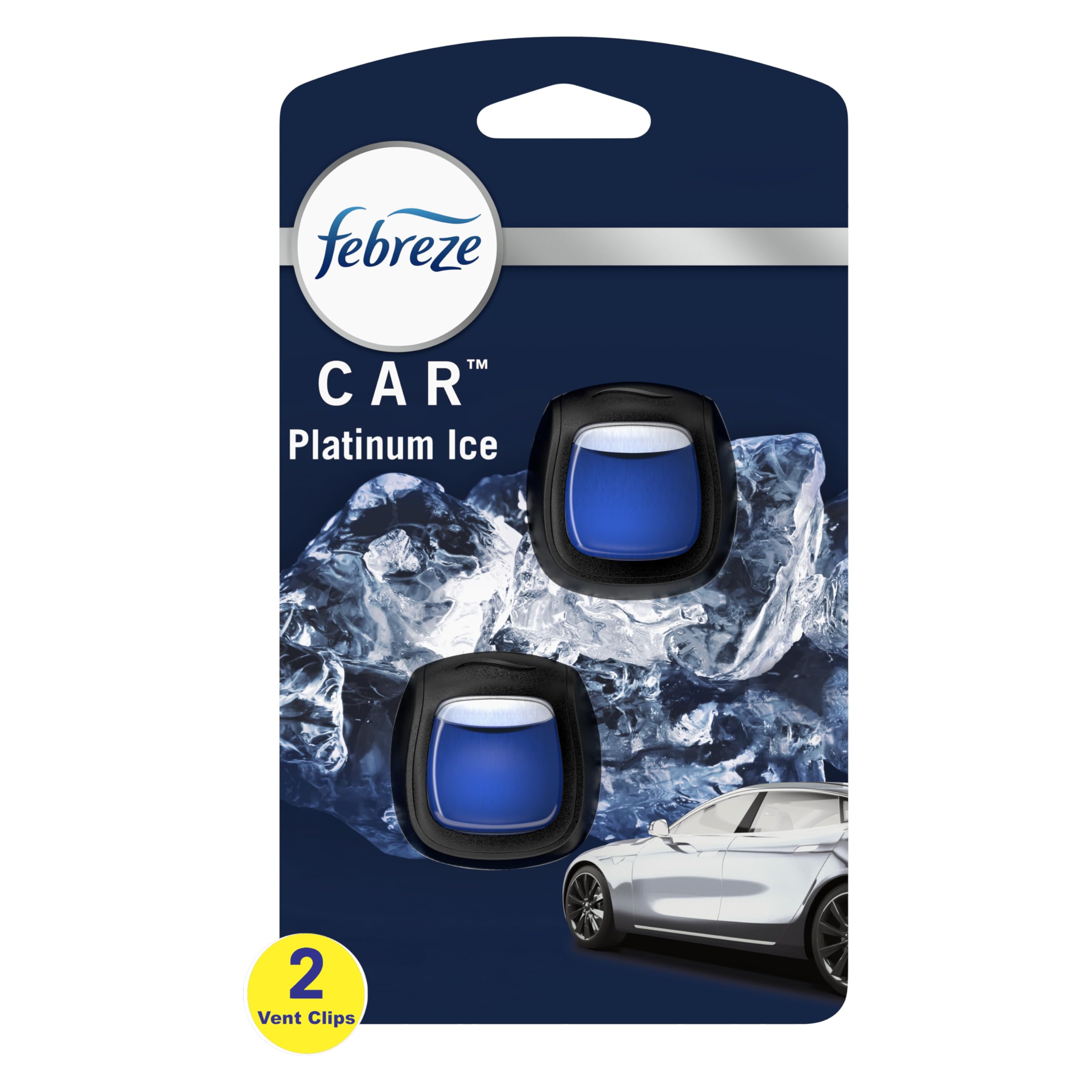 Febreze Car Air Freshener Vent Clip Platinum Ice Scent, .07 Oz. Car Vent Clip, 2 Count