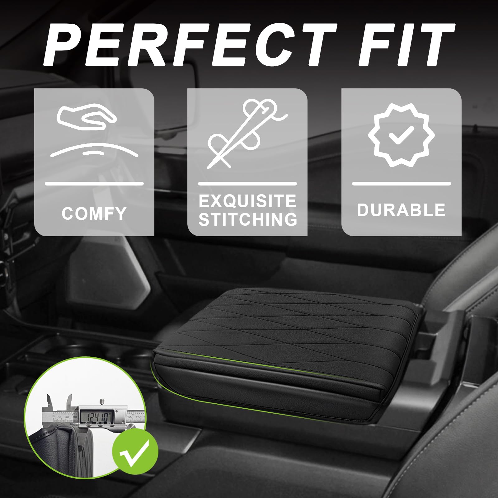 Muslogy Center Console Armrest Cover Compatible With Ford F-150 F150 2021-2025 Comfort Armrest Pad Arm Rest Cushion Vegan Leathe