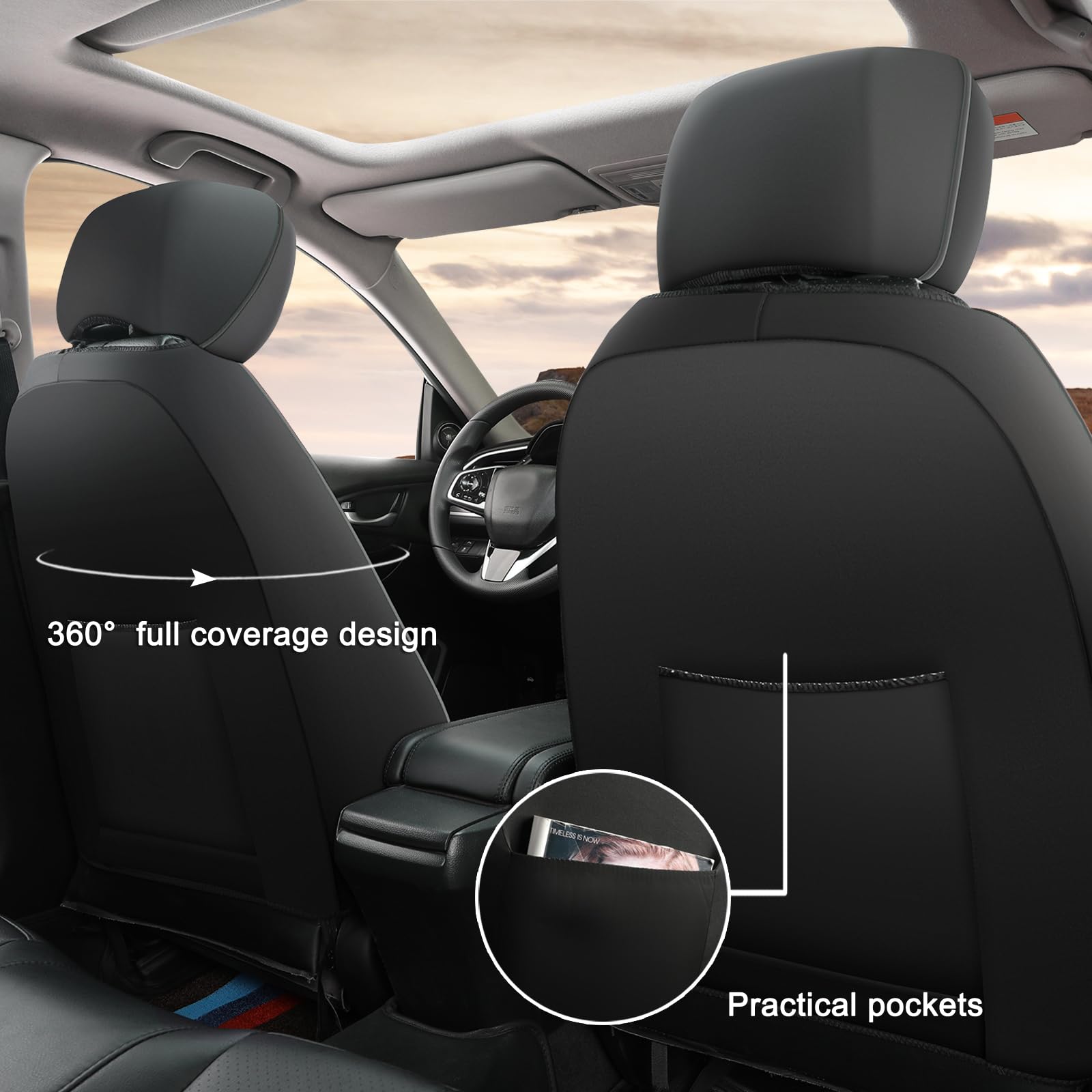 Giant Panda Front Car Seat Cover For Toyota, Piping Leather Bucket Seat Covers Custom For Toyota Rav4 Camry Highlander Corolla P