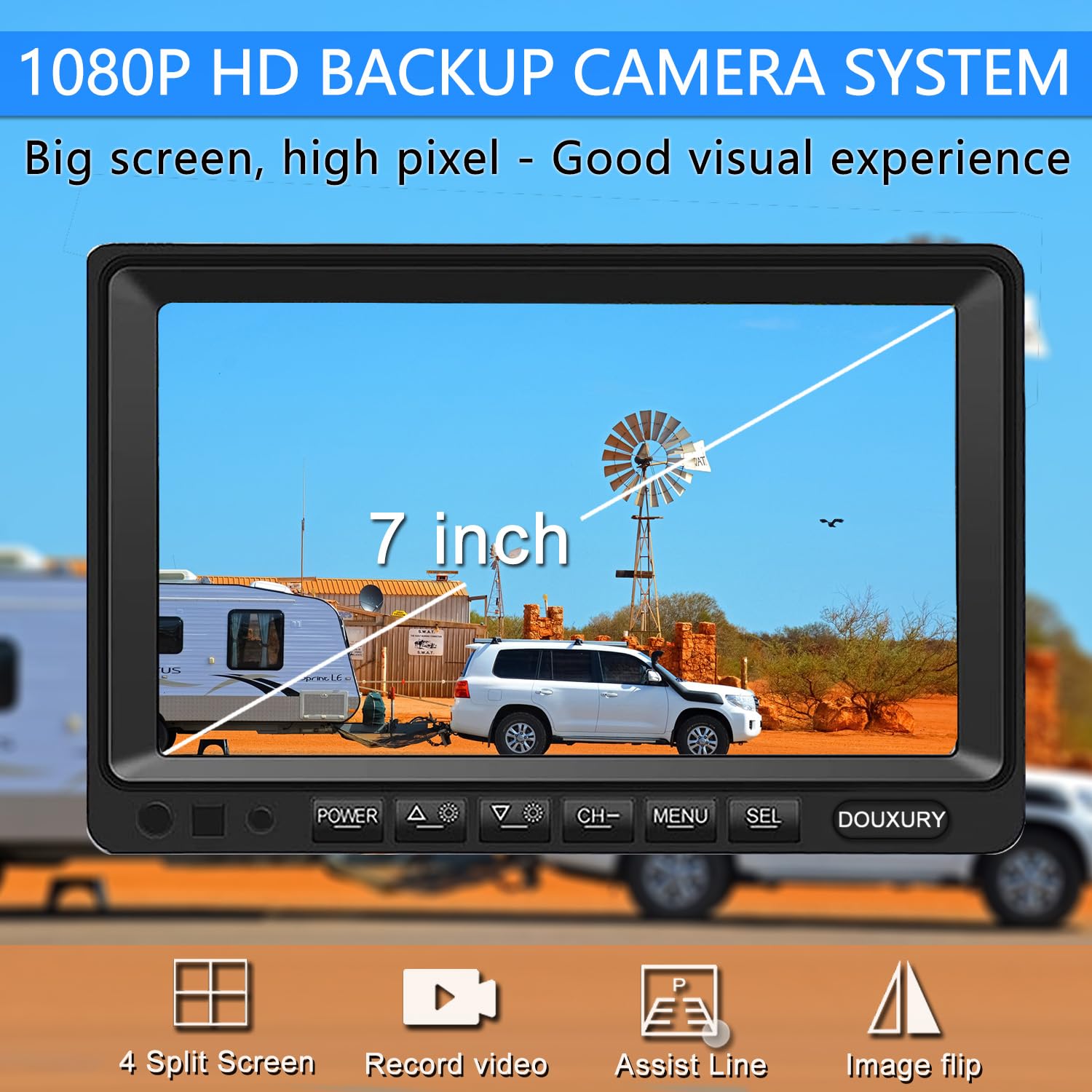Rv Backup Camera System With 7'' Quad Split 1080P Monitor For Truck Trailer Semi Camper Bus & 4 Ahd Rear Side View Camera With D