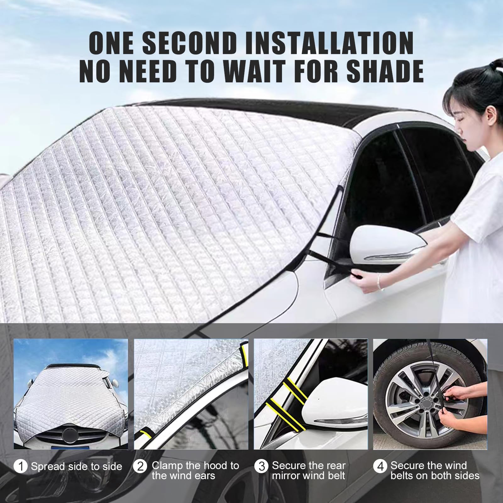 ZBGUN 1 PC Car Half Car Cover Sunshade, Windshield Hood All-Season Protection Waterproof Dustproof Frostproof Portable Car Cloth