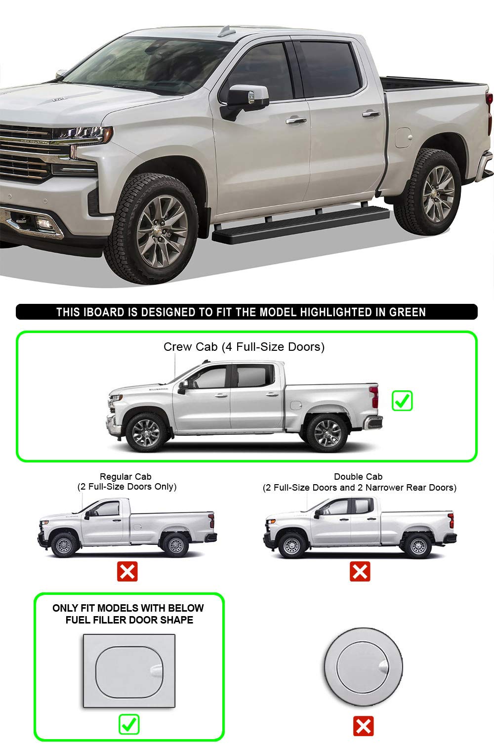 Aps Running Boards Side Steps Compatible With Chevy Silverado Gmc Sierra 1500 2019-2025 Crew Cab & 2500 Hd 3500 Hd 2020-2025 (Silverado 1500 Ltd Sierra 1500 Ld 2022) (Stainless Steel Black 5In)