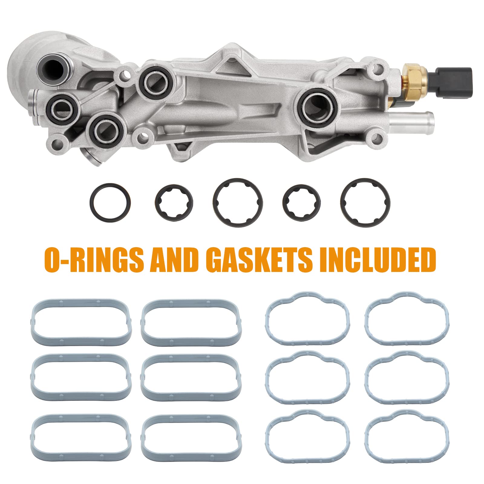 Full Aluminum Cap Engine Oil Cooler Filter Housing With Sensors Gaskets Compatible With 2017-2018 Chrysler 200 300 Dodge Charger