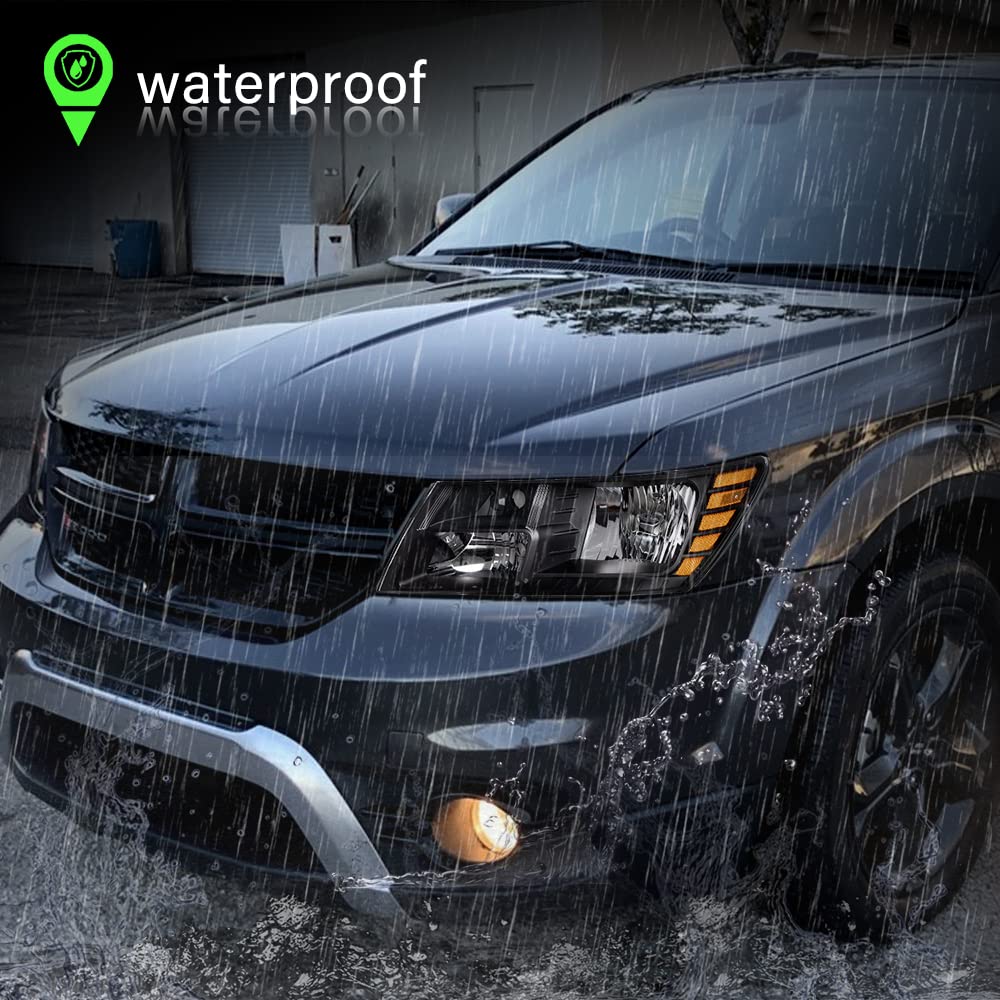 Bingbingmotor Bryght Headlight Assembly Fit For 09-20 Dodge Journey Passenger And Driver Side Halogen Replacement Oe Headlamp Amber Reflector With Black Housing