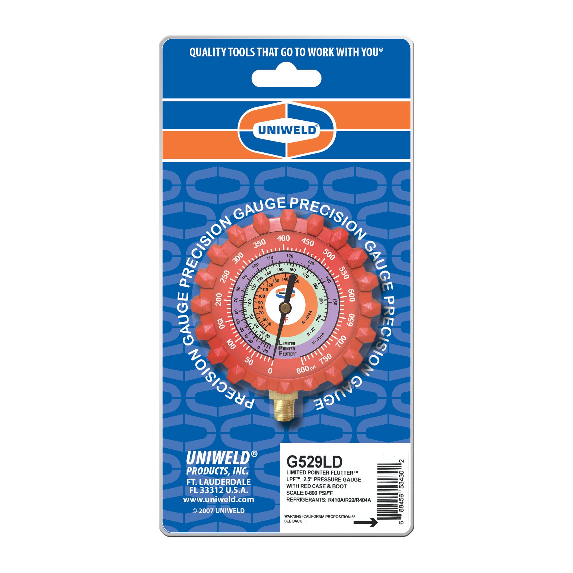 Uniweld G529Ld 2-1/2'' Red/High Pressure Lpf Gauge W/Boot, (Psi F) (R410A/R22/R404A)