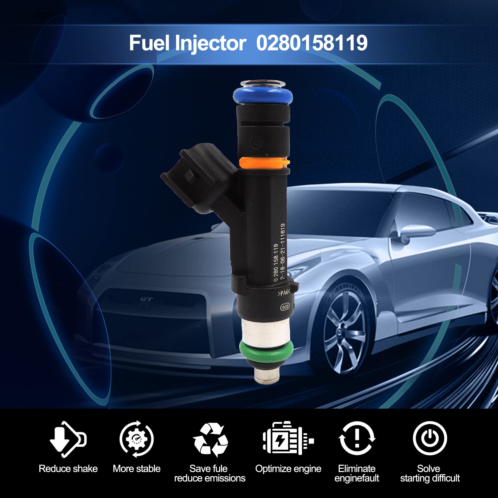 Hisport Fuel Injector 04861667Aa 0280158119 4861667A 4 Holes Compatible With Wrangler Town & Country 3.8L New 6 Pcs