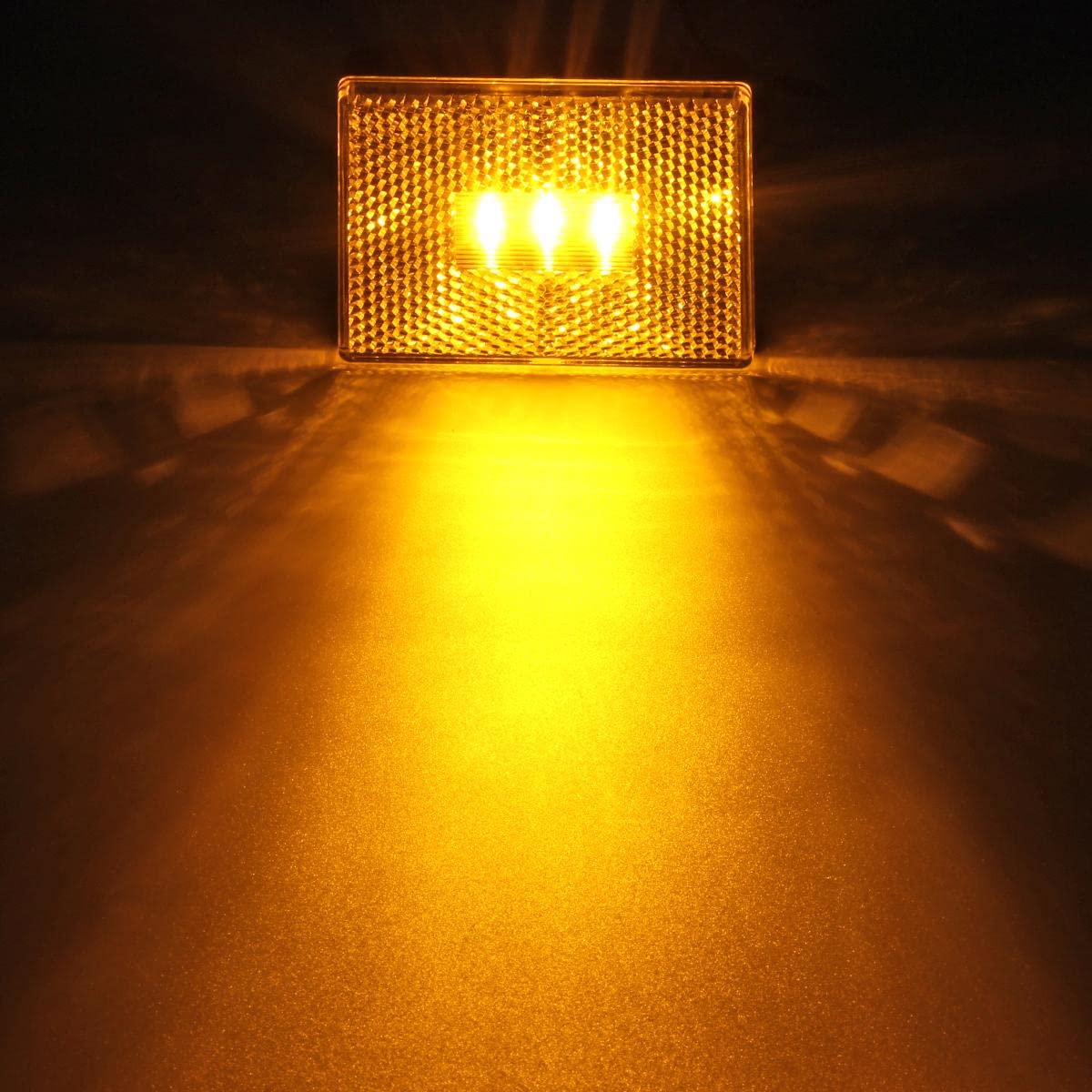 Partsam (2 Amber 3 Led Square Stud Mount Clearance Side Marker Lights Trailer Camper W Reflex, 12V Led Truck Trailer Reflective