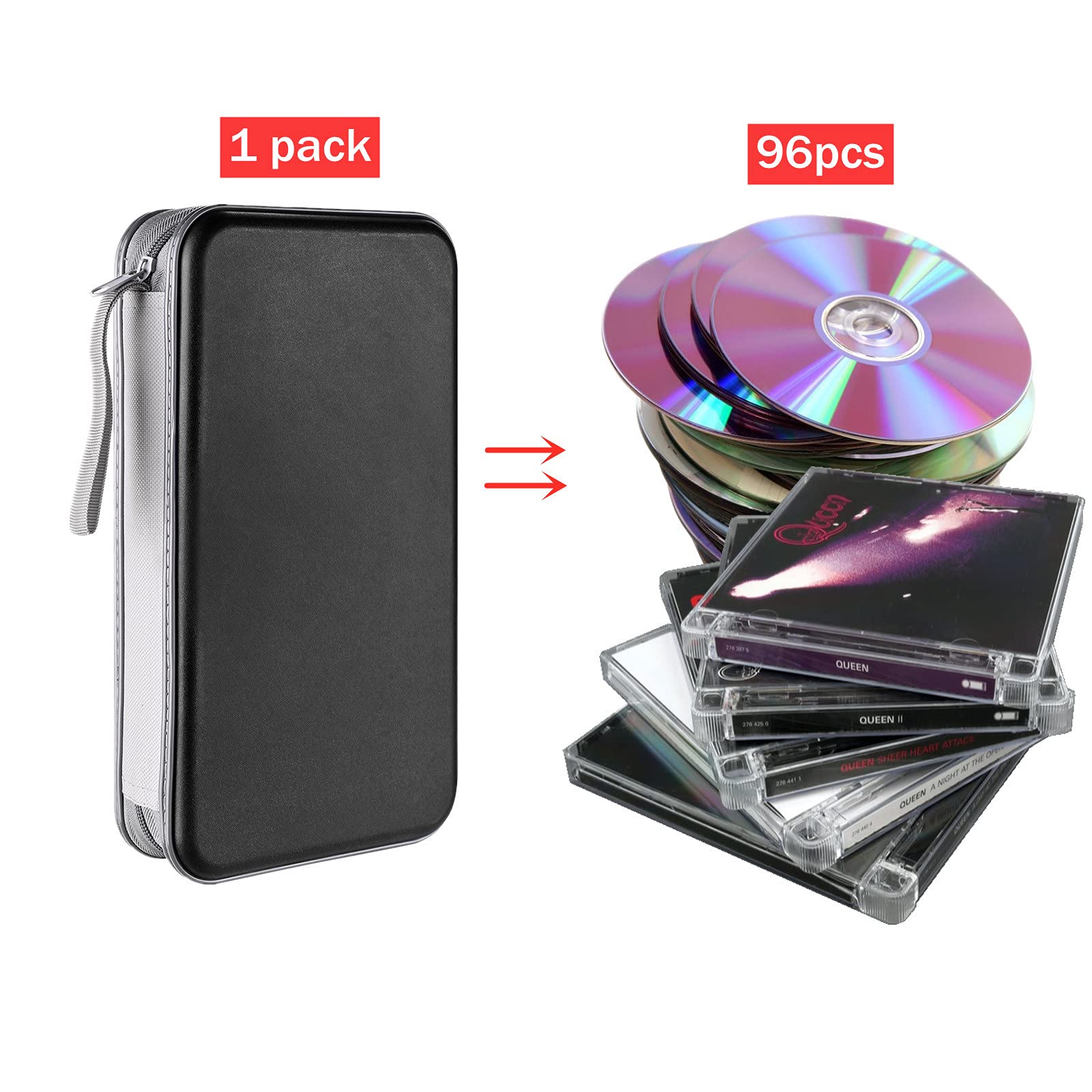 Liovode Dvd Case, 96 Capacity Cd Case Portable Cd Case Holder Storage Hard Plastic Dvd Cd Wallet Holder Organizer For Car(Black)