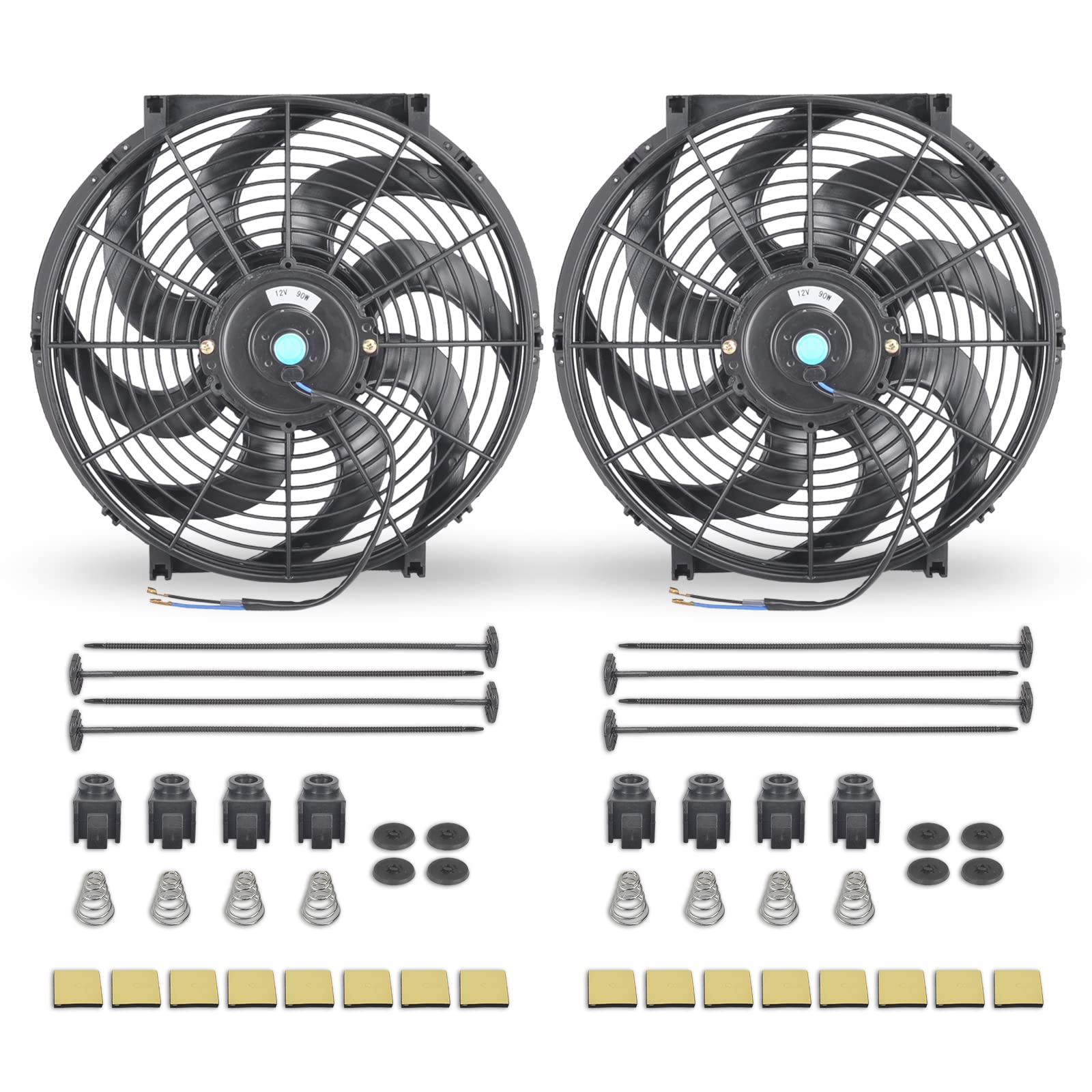 Fgjqefg 14 Inch Black Universal Slim Fan Push Pull Electric Radiator 12V High Performance Cooling Fan Mount Kit Set Of 2