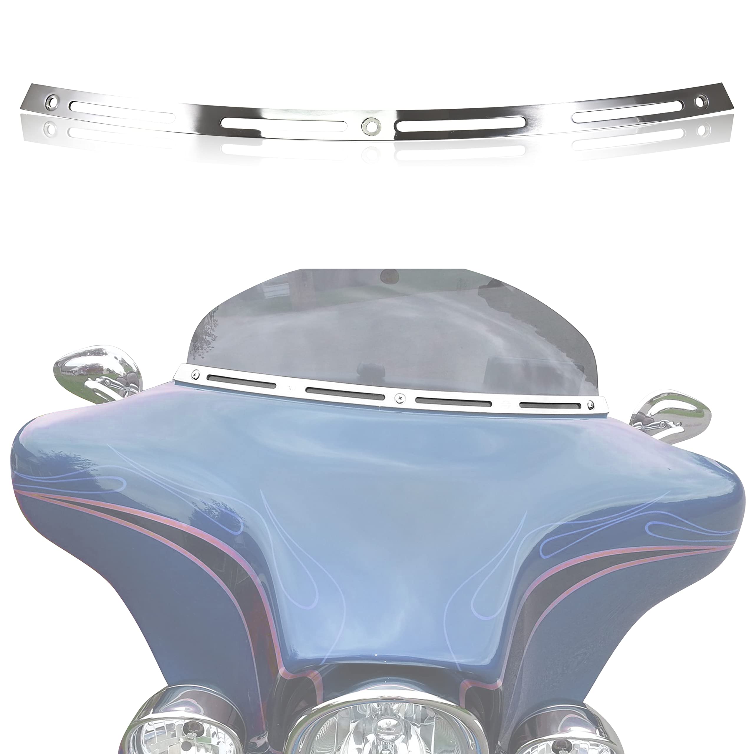 VEISUTOR Windshield Trim for Harley Street Glide 96-13, Polished Stainless Slotted Windshield Windscreen Trim for Harley Tri Gli