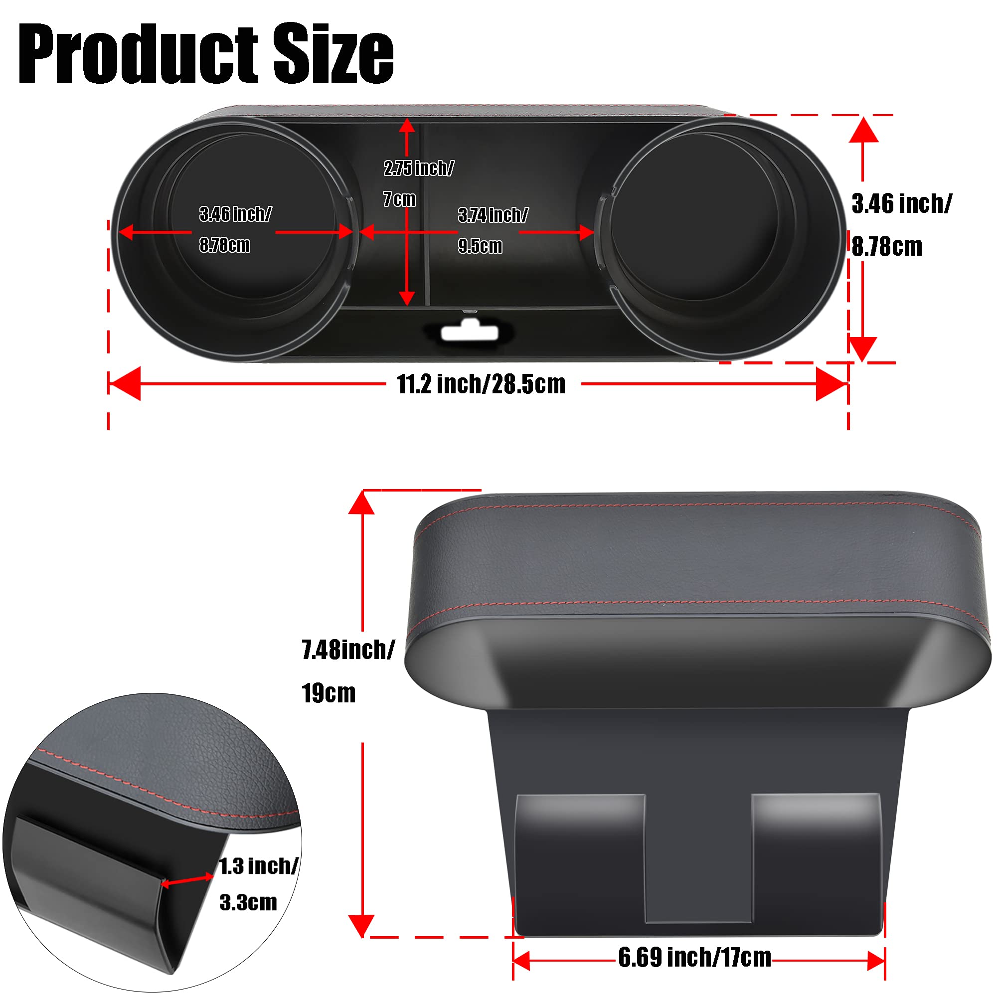 Universal Car Cup Holder & Console Organizer With Premium Leather Accent - Dual Cup Storage, Mobile Phone & Coin Pocket, Extra V