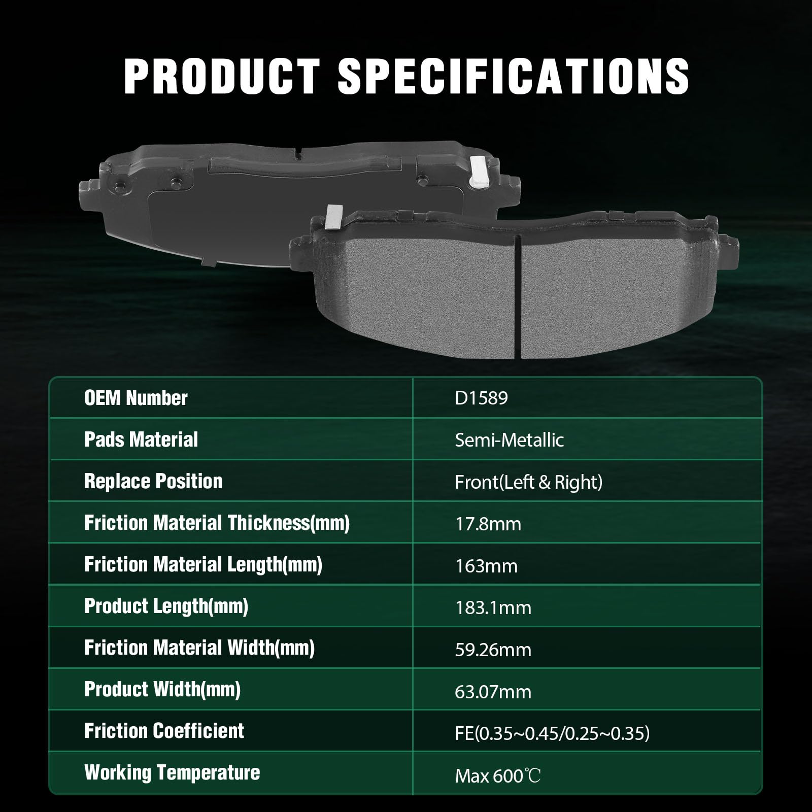 Automuto 4Pcs Front Semi-Metallic Disc Brake Pads Set D1589 For Chrysler Pacifica Town & Country For Dodge Grand Caravan Journey