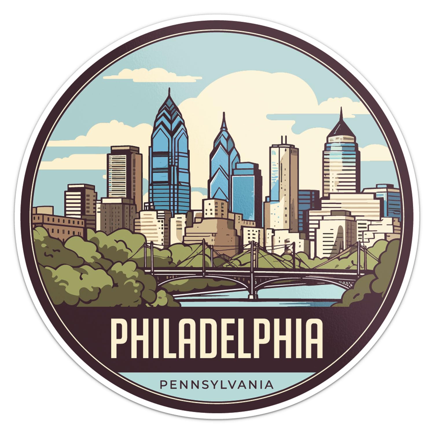 Philadelphia City Sticker - Waterproof Vinyl Decal for Car Bumper, Laptop, Water Bottle, Wall, and Window, Size - 5'' Longer Sid