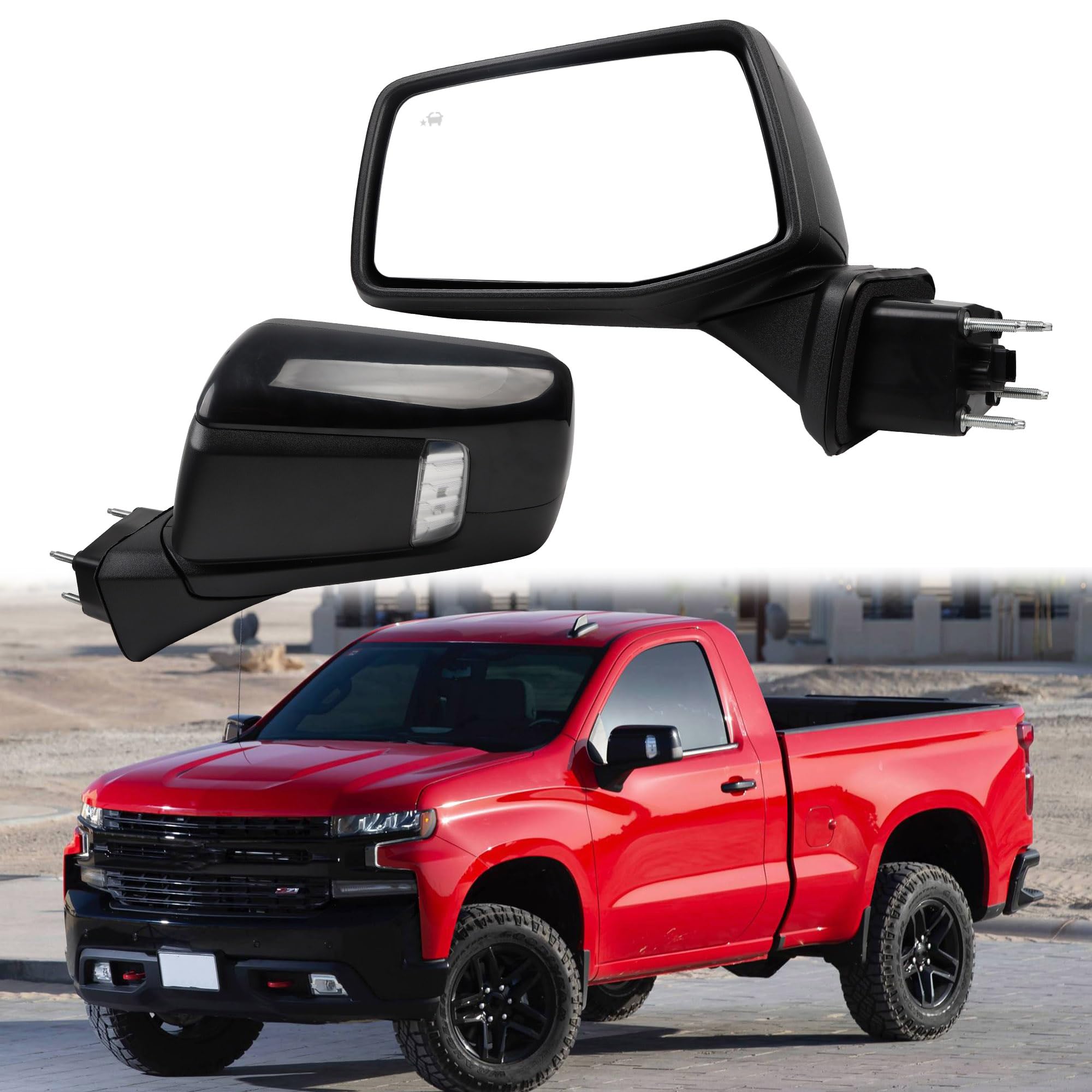 Dasbecan Left Driver Side Mirror Compatible with 2019-2024 Chevy Silverado 1500 With Power Glass/Manual Folding/LED Turn signal/