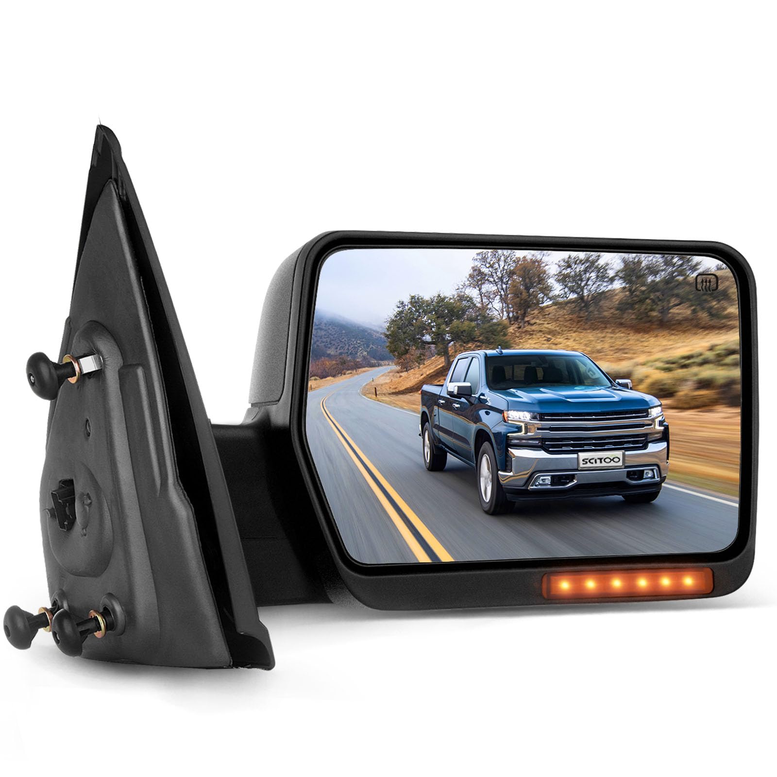 SCITOO Towing Mirror Passenger Side fit for Ford Chrome Automotive Exterior Mirror fit 2004-2014 for F-150 with Amber Turn Signa