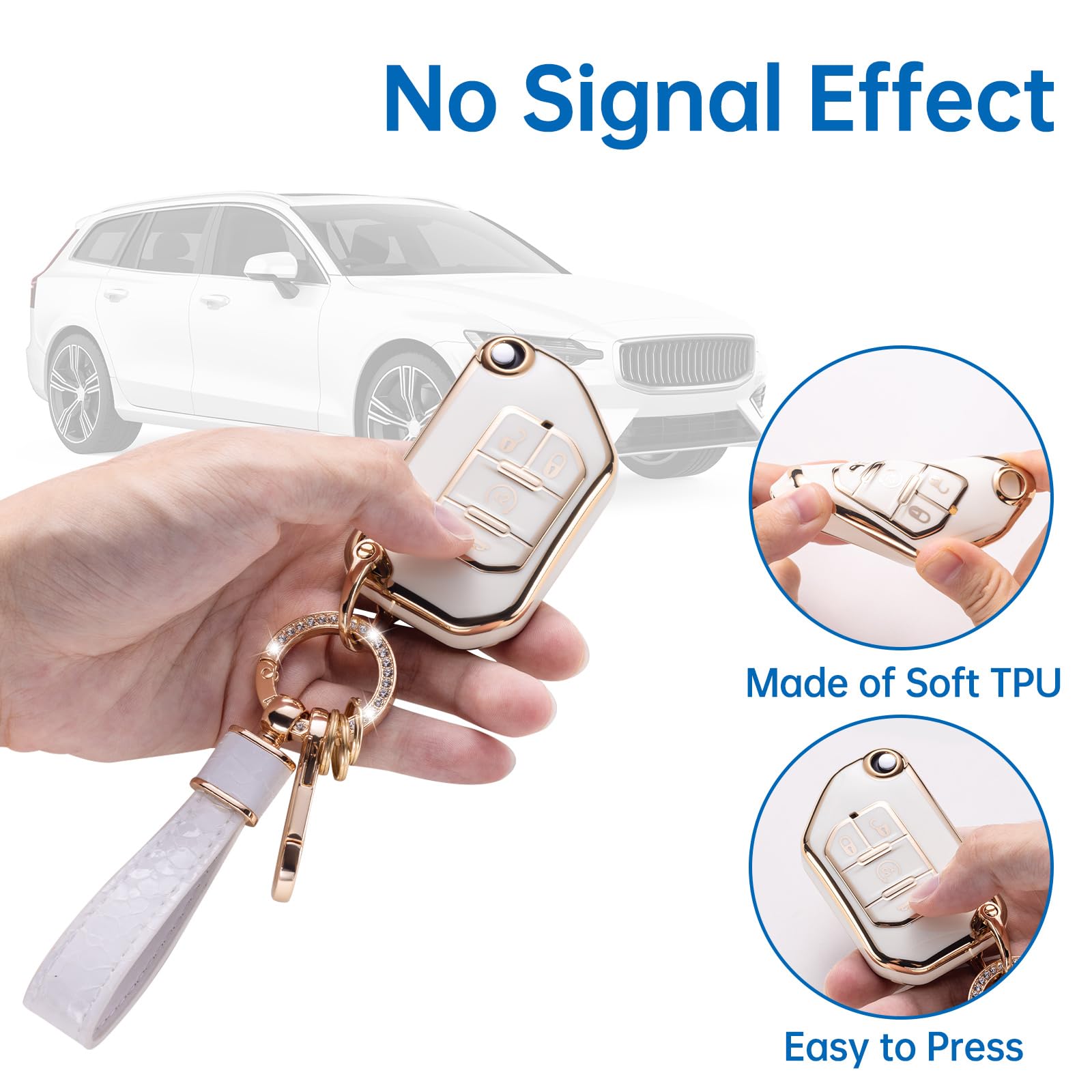 Cacarlike For Jeep Key Fob Cover With Jeep Keychain, Car Key Fob Case Compatible With 2018 2019 2020 2021 2022 Jeep Wrangler Gla