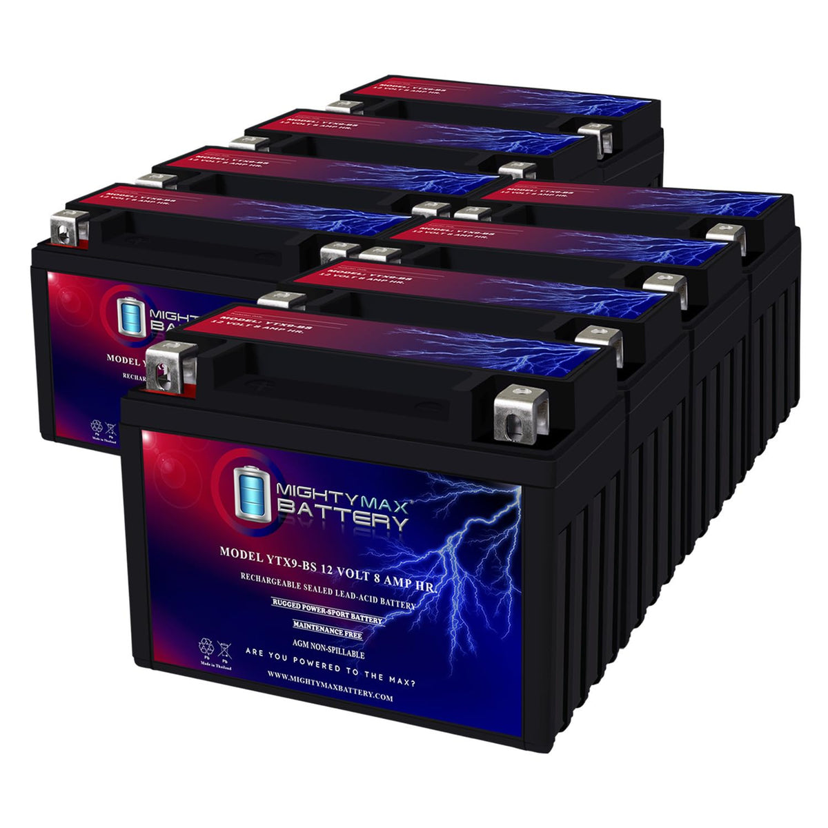 Mighty Max Battery Ytx9-Bs 12V 8Ah Replacement Battery Compatible With Honda Atv Trx300Ex Trx400Ex Rr - 8 Pack
