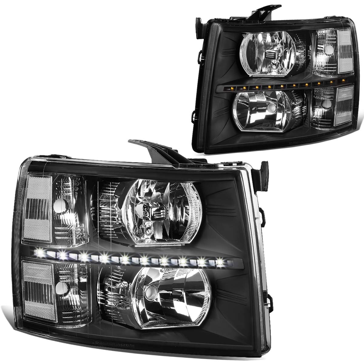 Dna Motoring Pair Led Drl Headlights Compatible With 07-13 Chevy Silverado 1500 07-14 Silverado 2500 3500 Hd, Black/Clear, Hl-Le