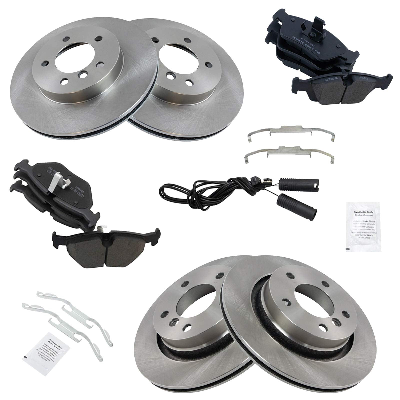Trq Front And Rear Brake Pad & Rotor Kit Brake Pads Brake Rotor Ceramic Compatible With 2000 Bmw 323Ci 323I 2001-2006 325Ci 2001