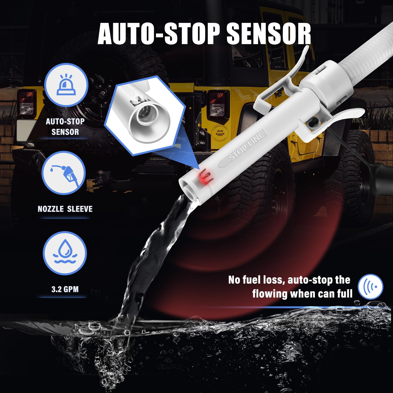Nitigo Fuel Transfer Pump ATFP001 - Auto-Stop Sensor, 51" Hose, Portable Liquid Pump for Gasoline & Diesel, Blue