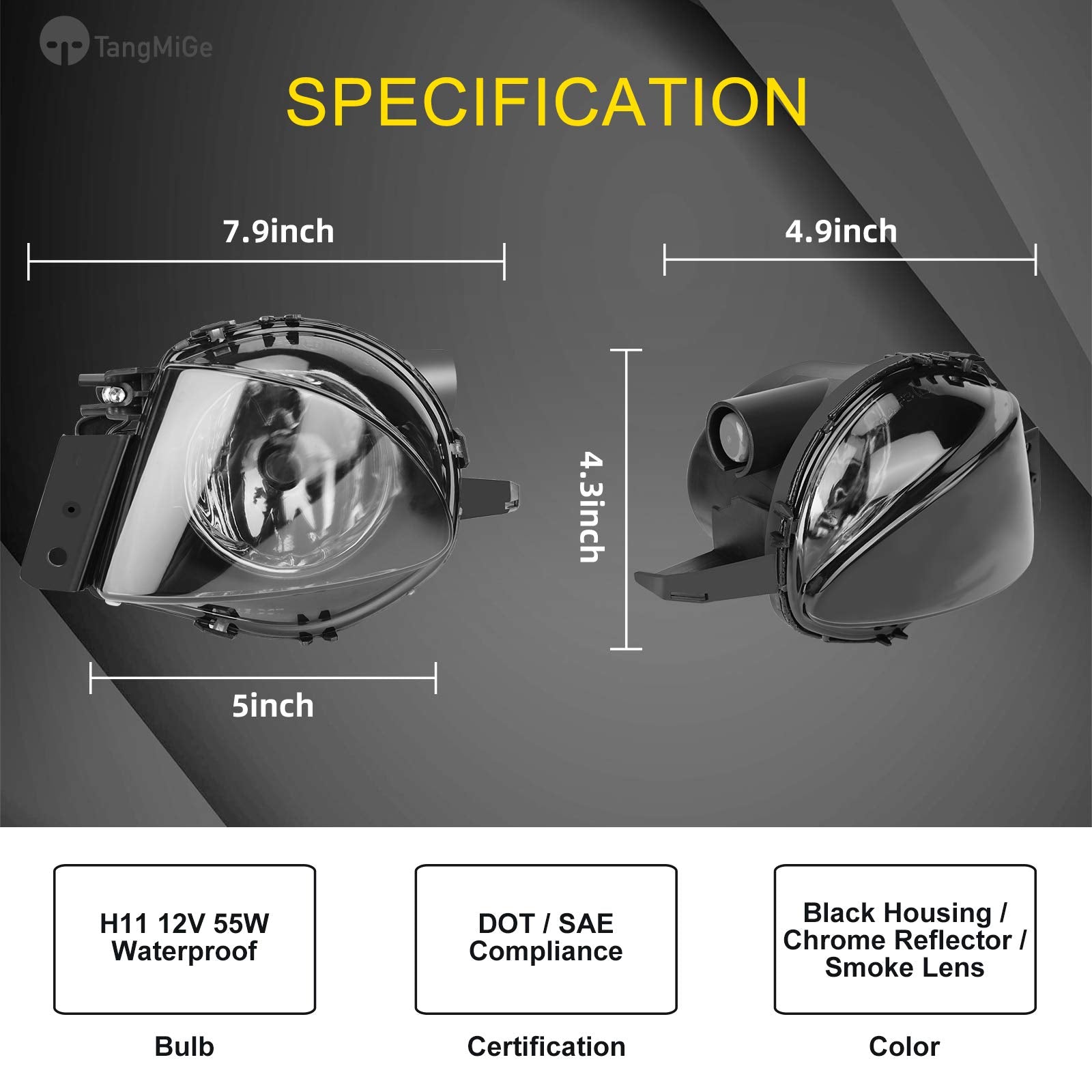 Tangmige Fog Lights Lamps For Bmw 3 Series (323I 325I 325Xi 328I Xdrive 330Xi 335D 335I 328Xi 335Xi 330I Sedan E90 / Wagon E91), (W/O Sport Package) 2006 2007 2008 2009, 1 Pair, Smoke Lens