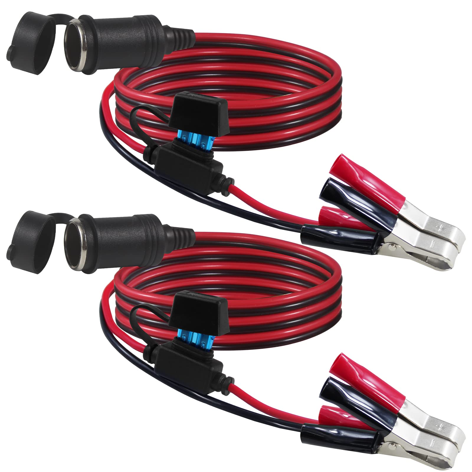 [2 Pack] 12V Battery Alligator Clips To Cigarette Lighter Socket - 3Ft 12V Battery Clip On Extension Cord,12 Volt Cigarette Fema