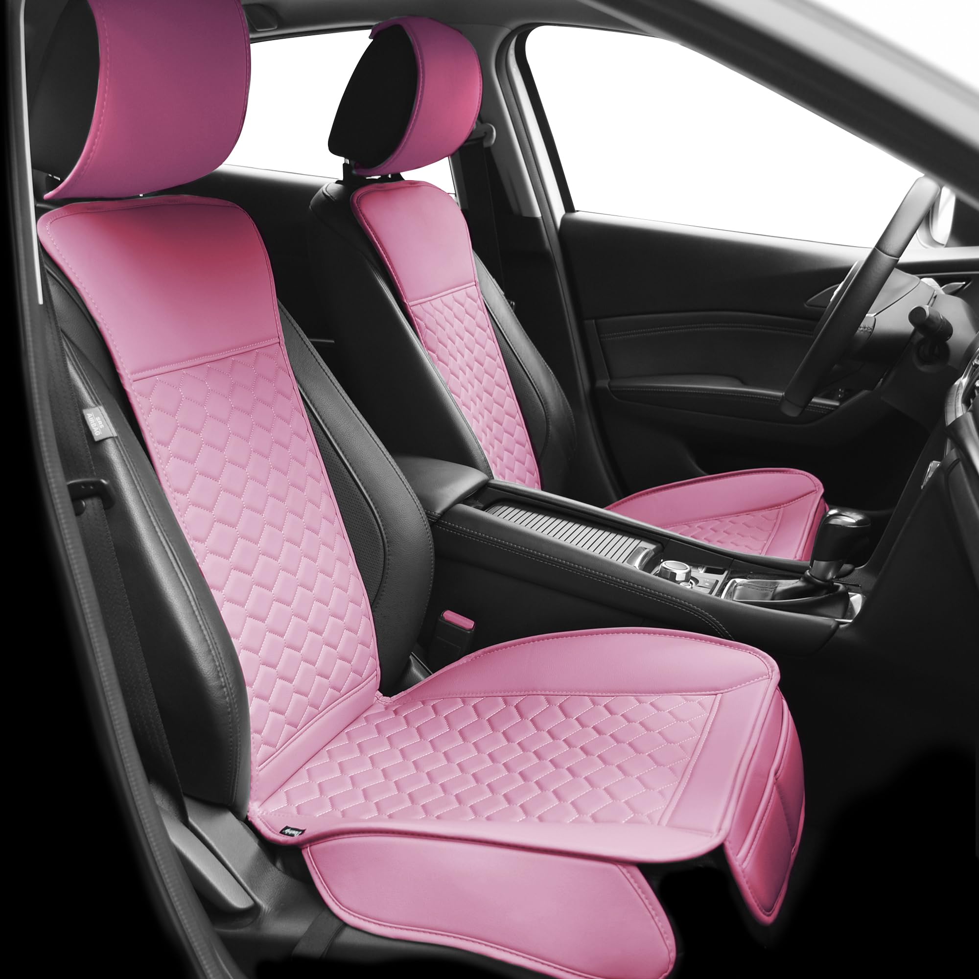 Elantrip 2 Pcs Front Car Seat Covers Pink Leather Auto For Women Airbag Compatible Diamond Pattern Pu Seat Cover Universal Fitne