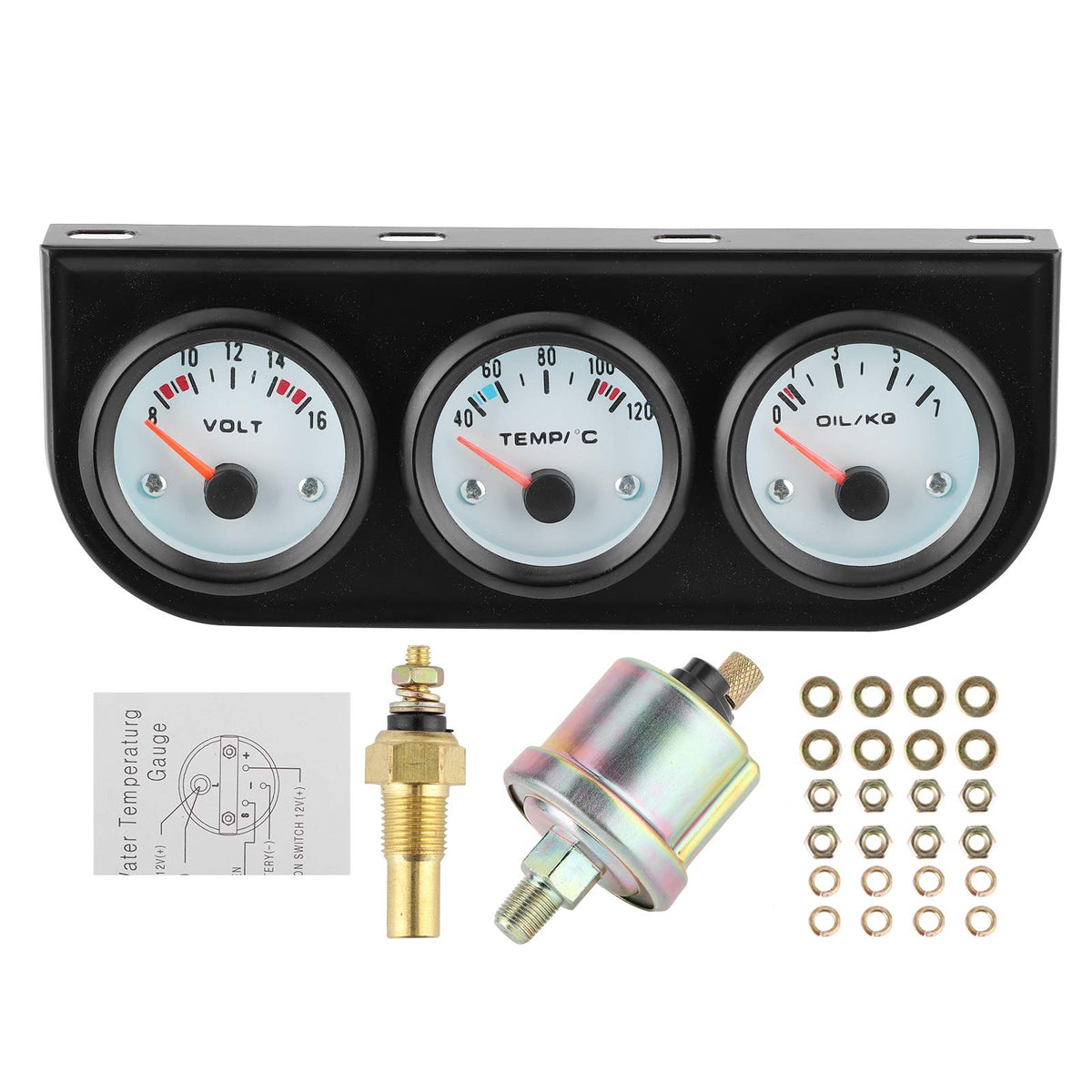 Triple Gauge Set, Triple Gauge Set, Universal Triple Gauge Kit Oil/Volt/Water Ca WBCARB08TBD12FW