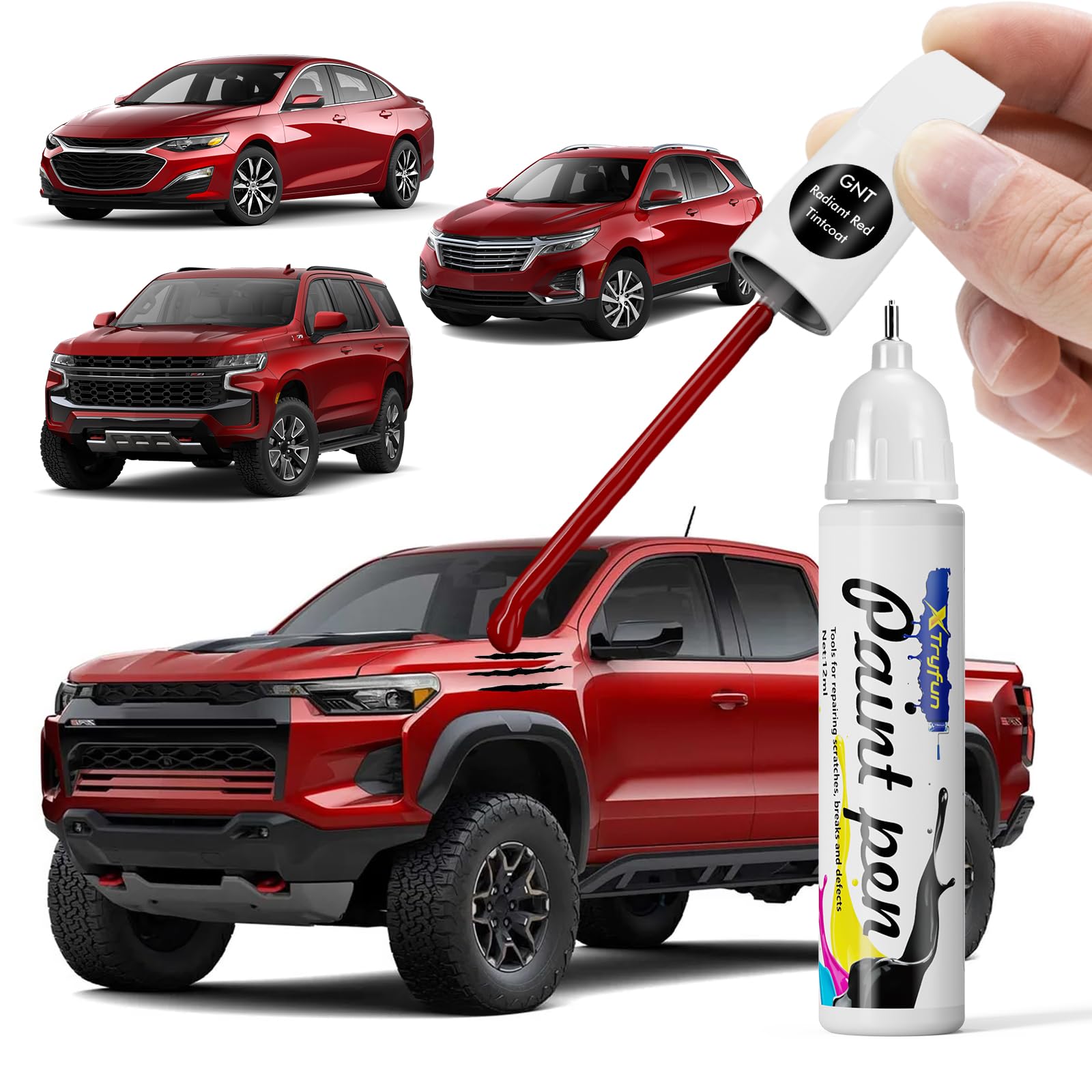 XTryfun GNT/WA170H Radiant Red Touch Up Paint Compatible with Chevrolet, DIY Car Paint Scratch Repair, Quick & Easy Fix Automoti